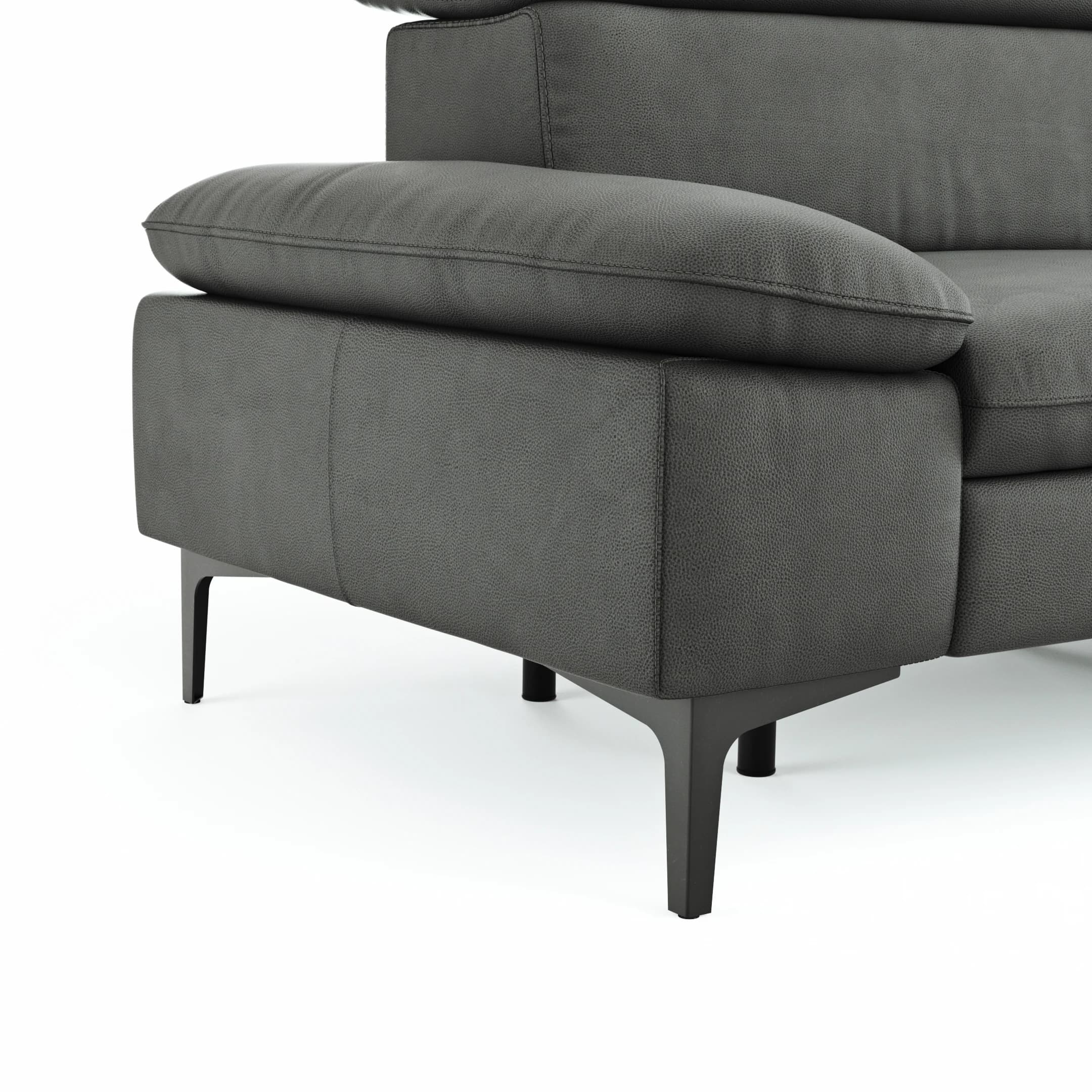 Sofa Felipa - 3-Sitzer inkl. Relaxfunktion (motorisch) und Kopfteil verstellbar, Leder, Grau