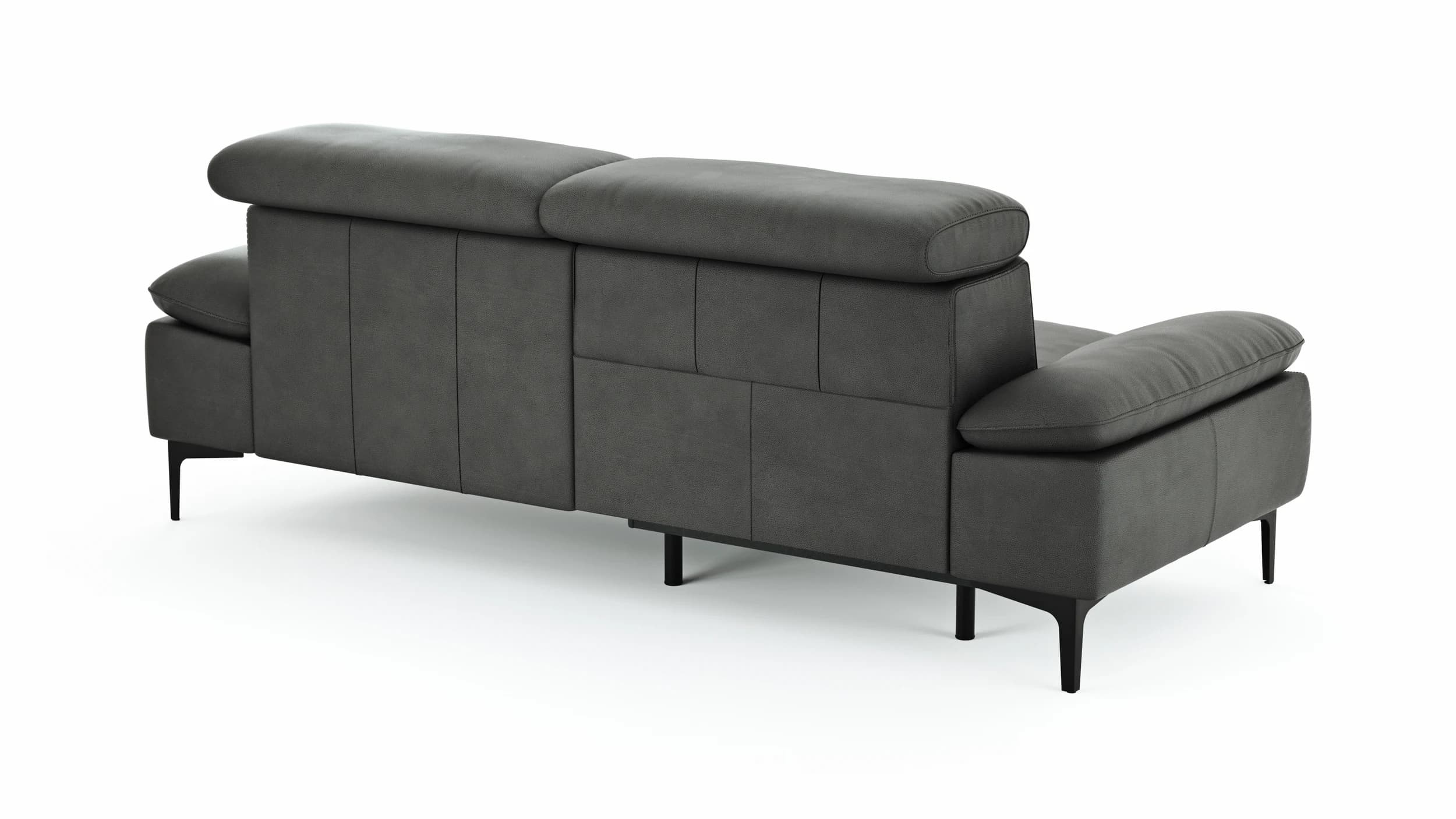 Sofa Felipa - 3-Sitzer inkl. Relaxfunktion (motorisch) und Kopfteil verstellbar, Leder, Grau