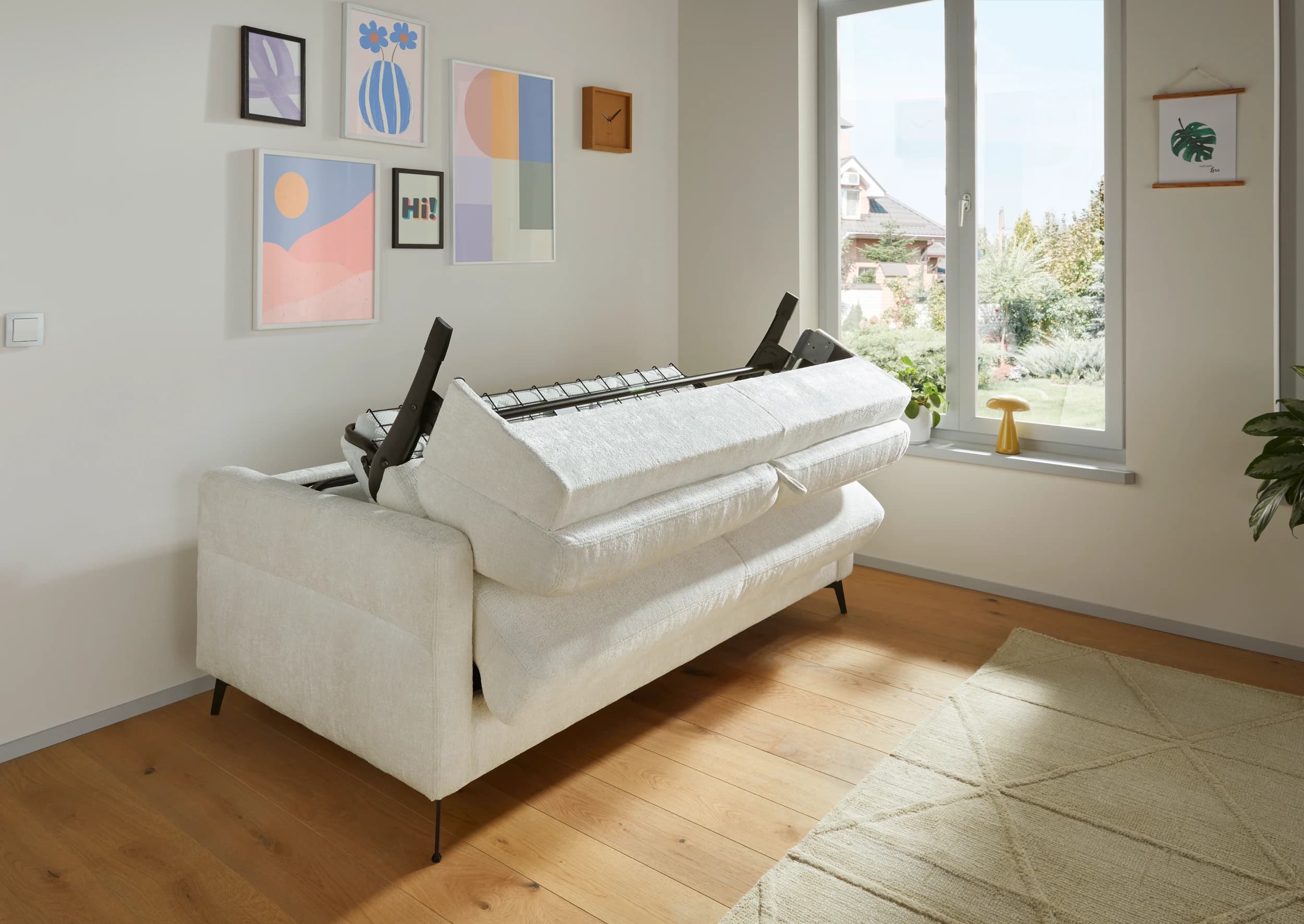 Schlafsofa Laredo - 2,5-Sitzer inkl. Schlaffunktion, Stoff, Offwhite