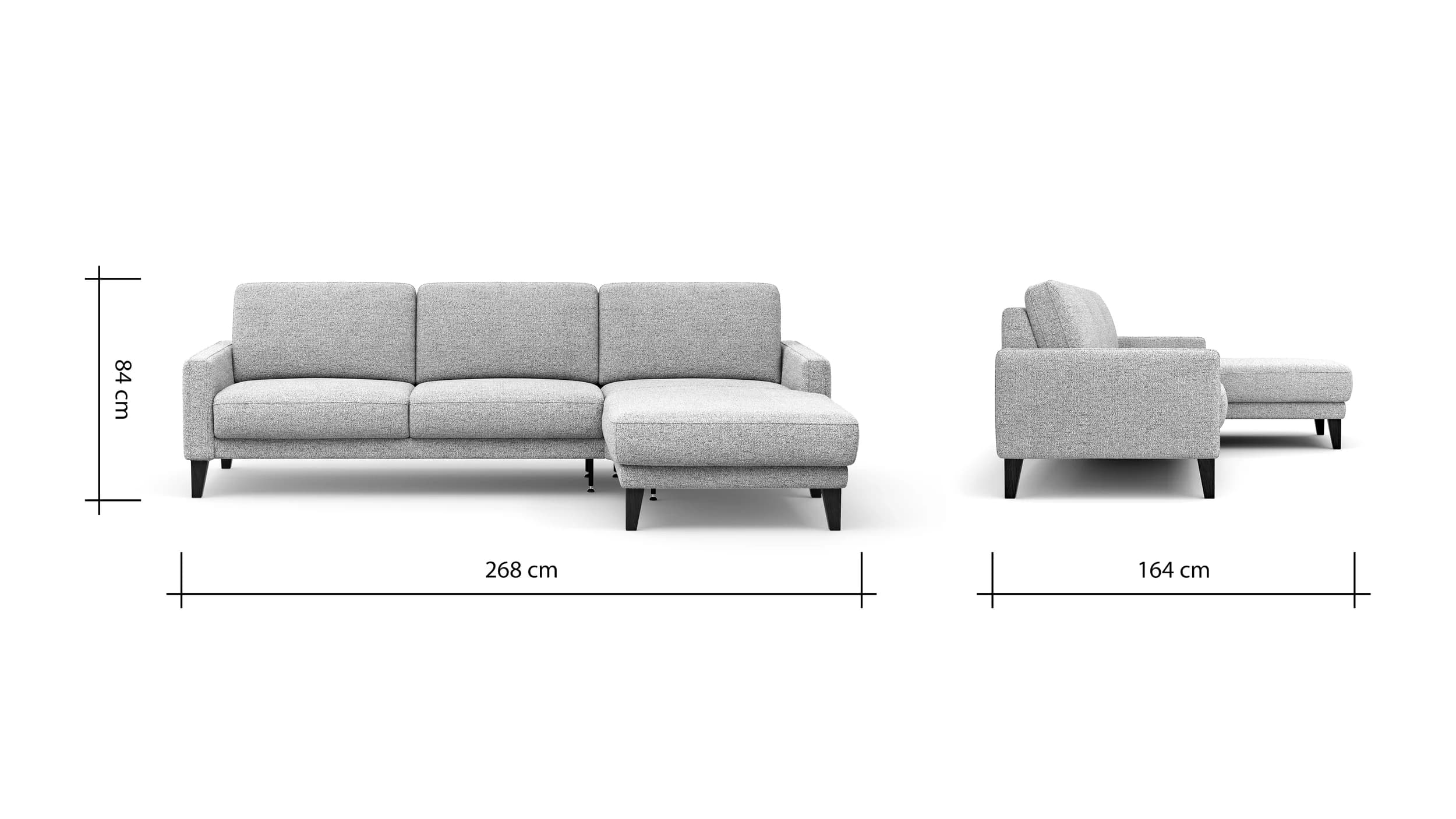 Ecksofa Matero - 2,5-Sitzer mit Longchair rechts, Stoff, Hellgrau