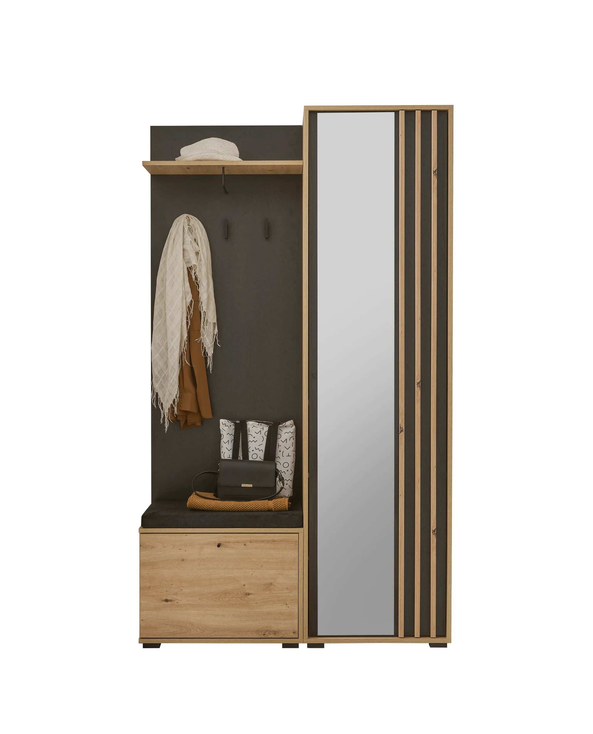 Kompaktgarderobe- Eiche Dekor, Schwarz