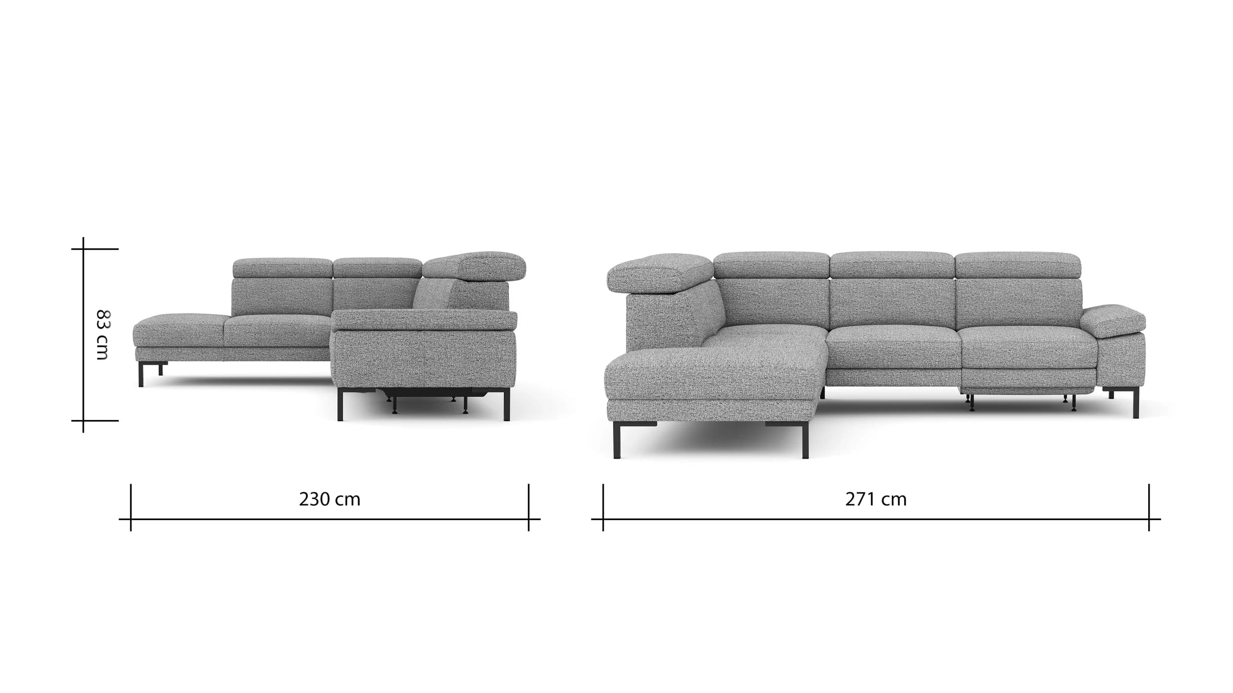 Ecksofa Hudson - Ecke links mit 2,5-Sitzer, inkl. Kopfteil/Armlehne verstellbar und Sitzvorzug/Relaxfunktion (motorisch), Stoff, Kupfer
