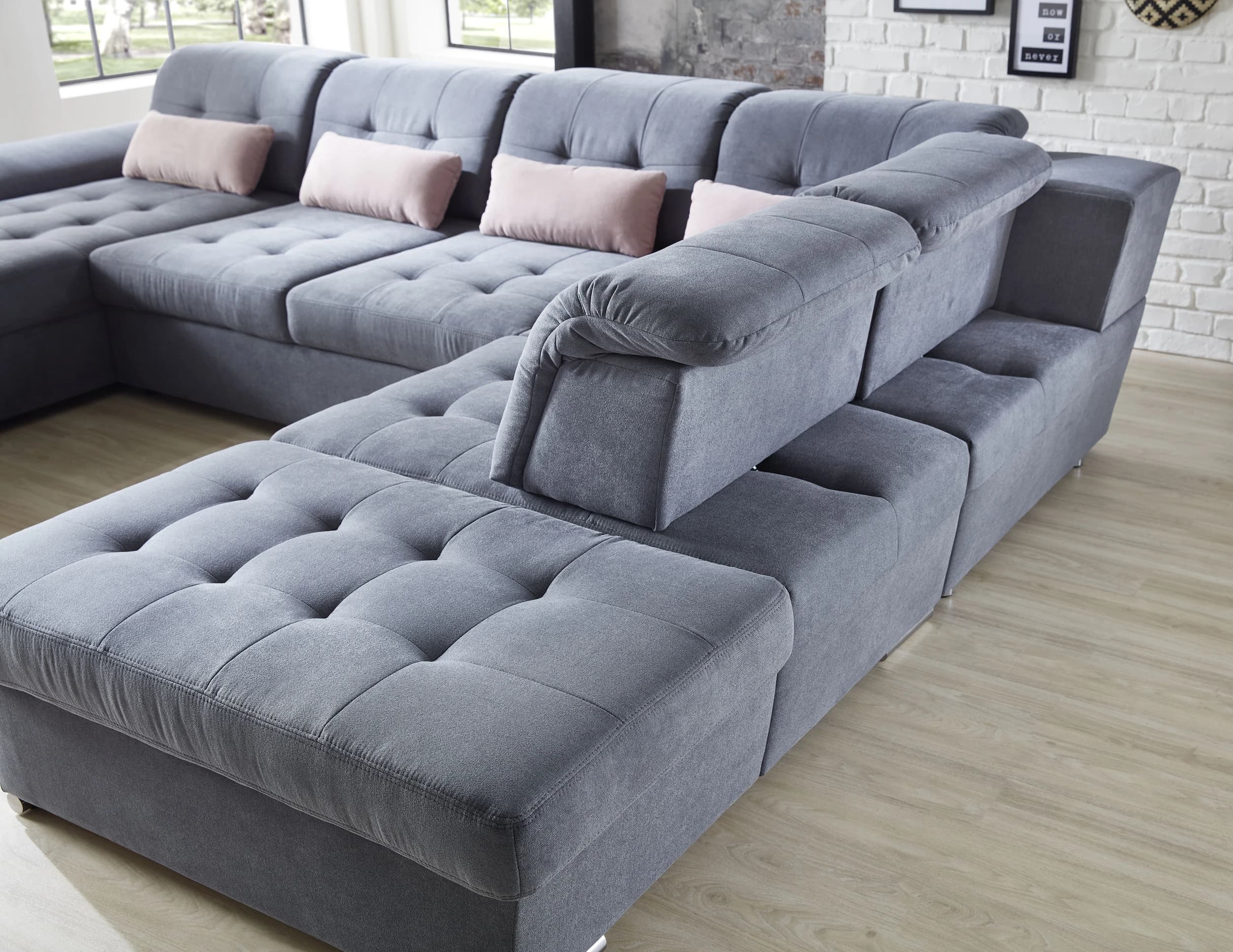 Wohnlandschaft - Longchair links, 3-Sitzer, Ecke rechts inkl. Schlaffunktion, Bettkasten, 