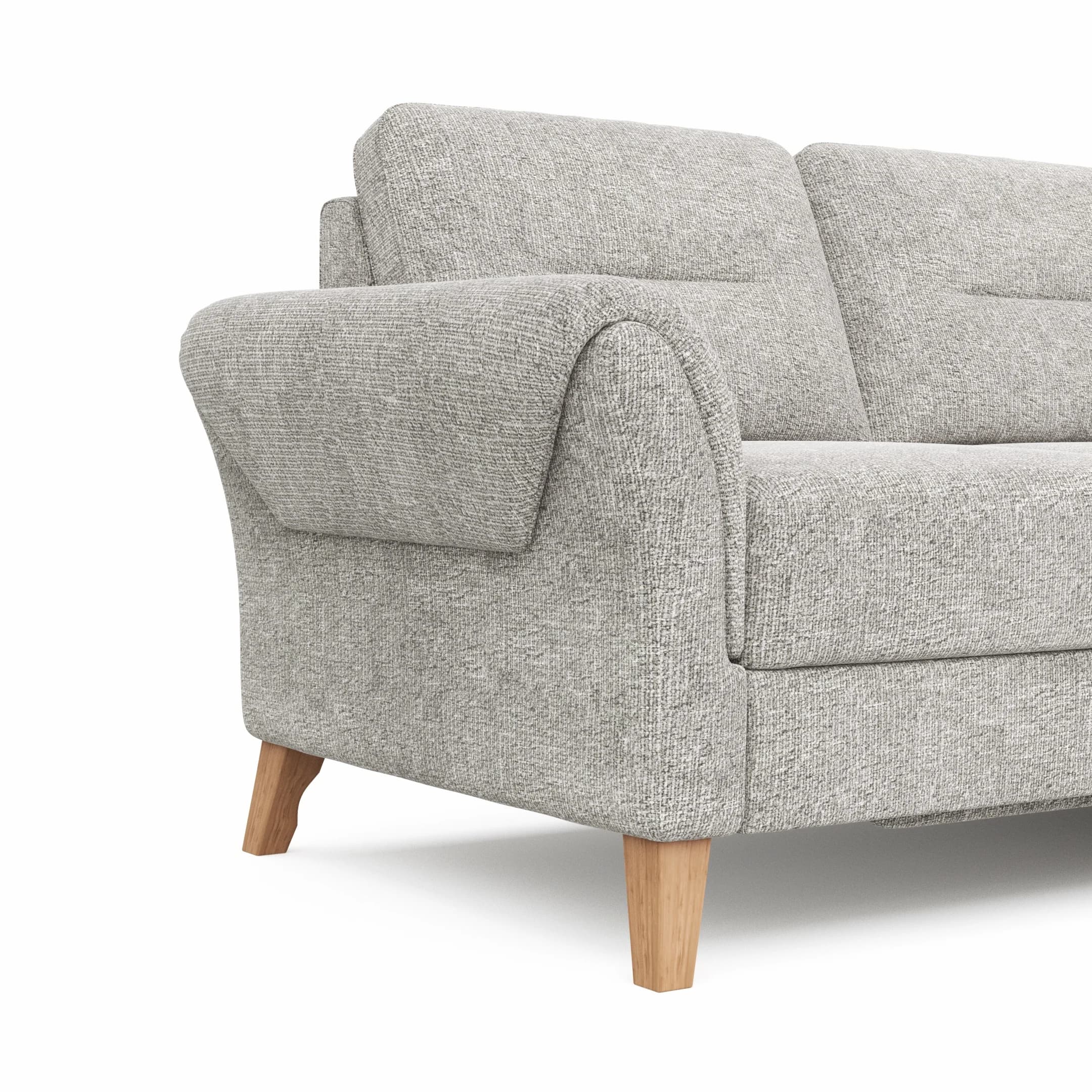 Ecksofa Almyra - 2,5-Sitzer mit Ottomane rechts, inkl. Schlaffunktion und Bettkasten, Stoff, Silbergrau
