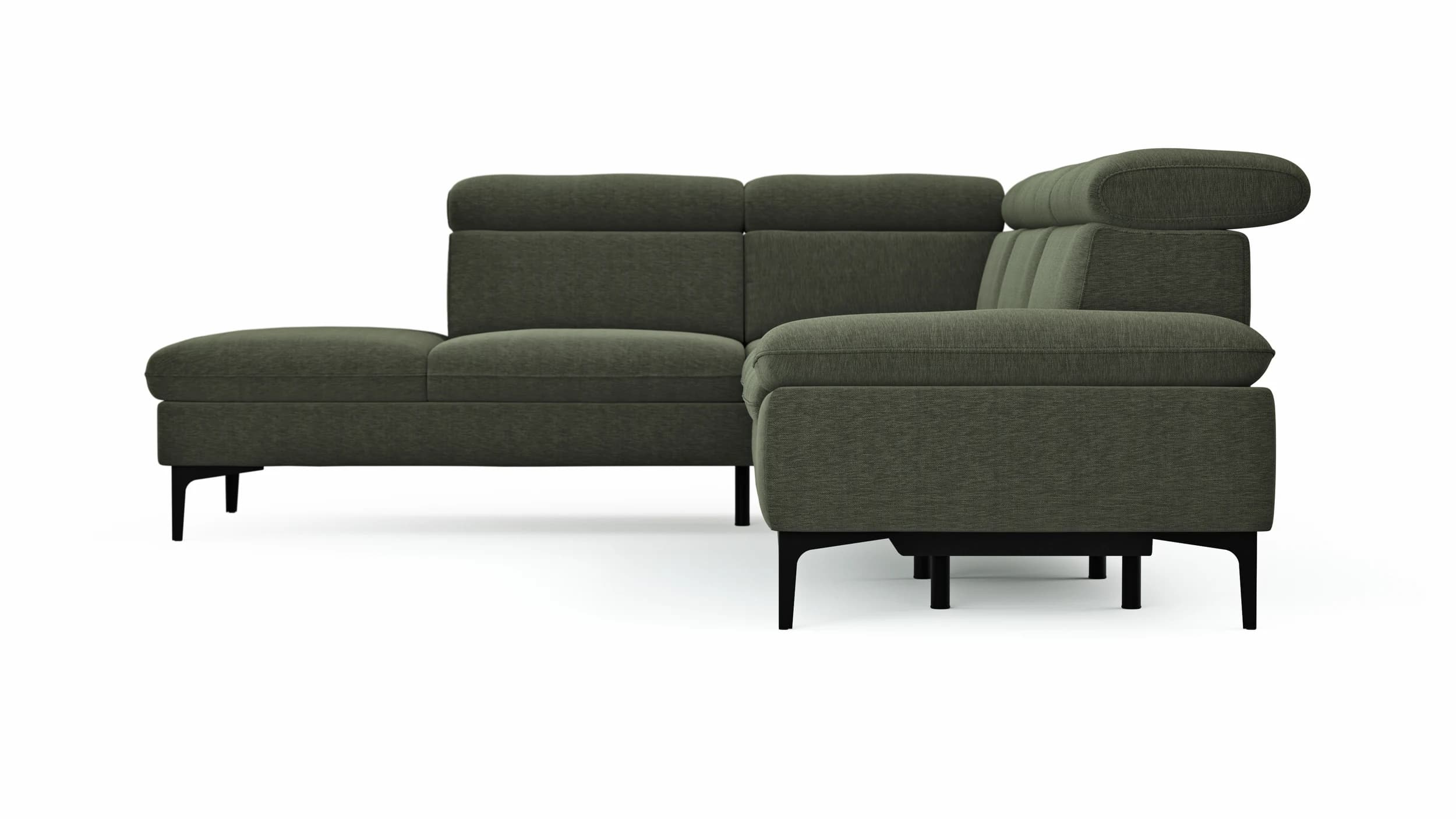 Ecksofa Felipa - Ecke links mit 2,5-Sitzer inkl. Armlehne verstellbar und Rückenlehne/Sitztiefe verstellbar (motorisch), Stoff, Dunkelgrün