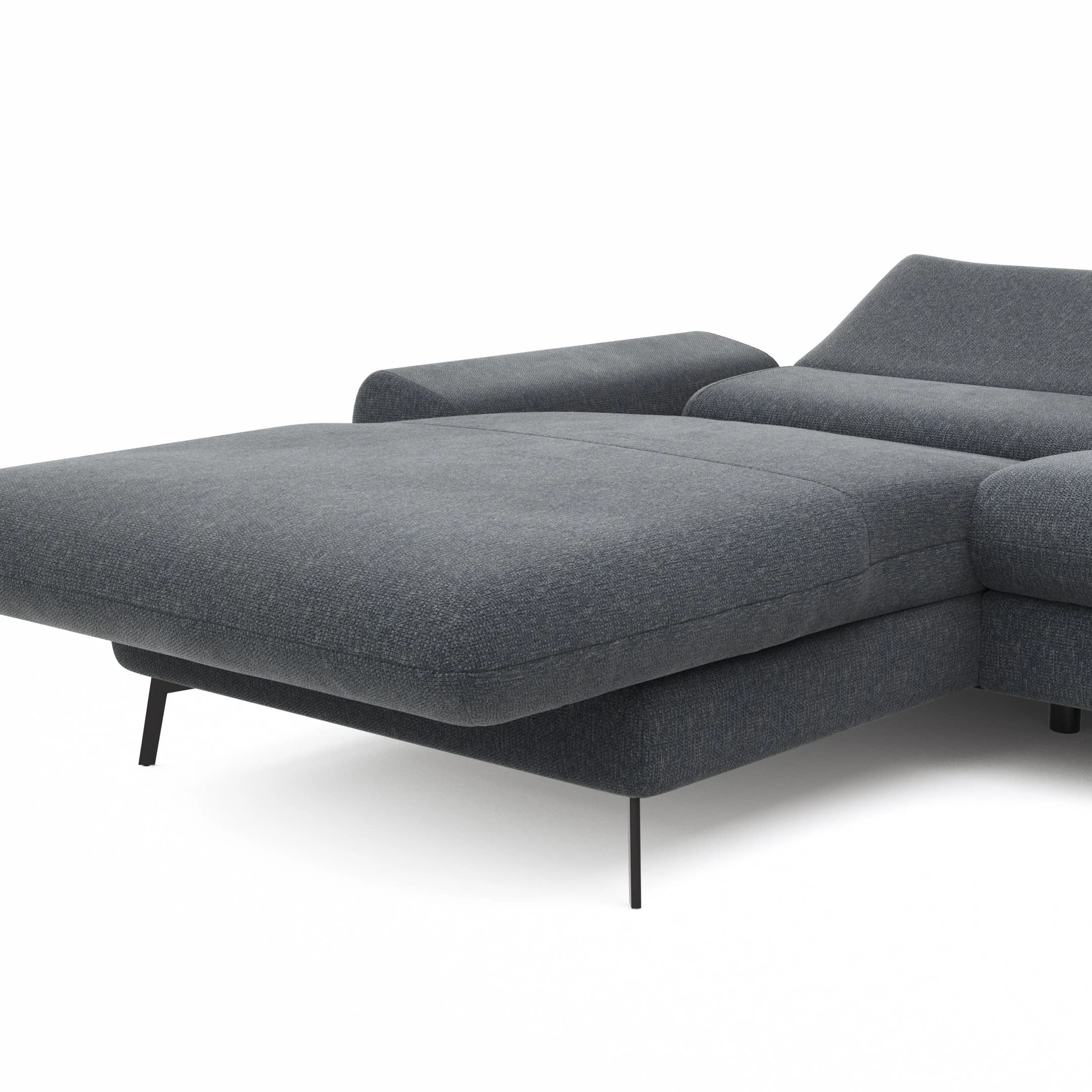 Ecksofa Gotera - Longchair groß mit 1,5-Sitzer med + 1,5-Sitzer med rechts inkl. Schlaffunktion (teilmotorisch), Armlehne klappbar, Rückenlehne verstellbar  und einmal Relaxfunktion (teilmotorisch), Stoff, Anthrazit