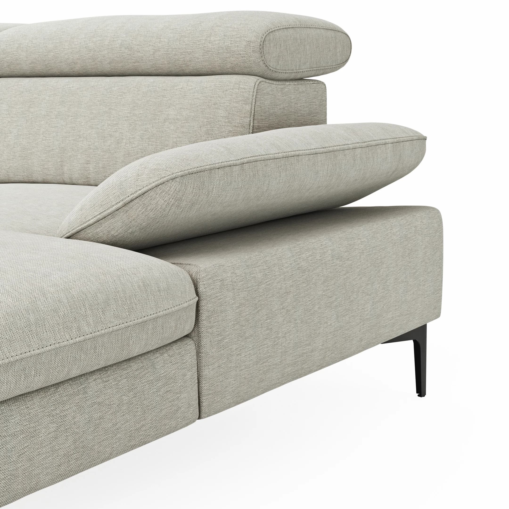 Ecksofa Felipa - 2,5-Sitzer mit Longchair rechts inkl. Armlehne verstellbar und Rückenlehne/Sitztiefe verstellbar (motorisch), Stoff, Natur