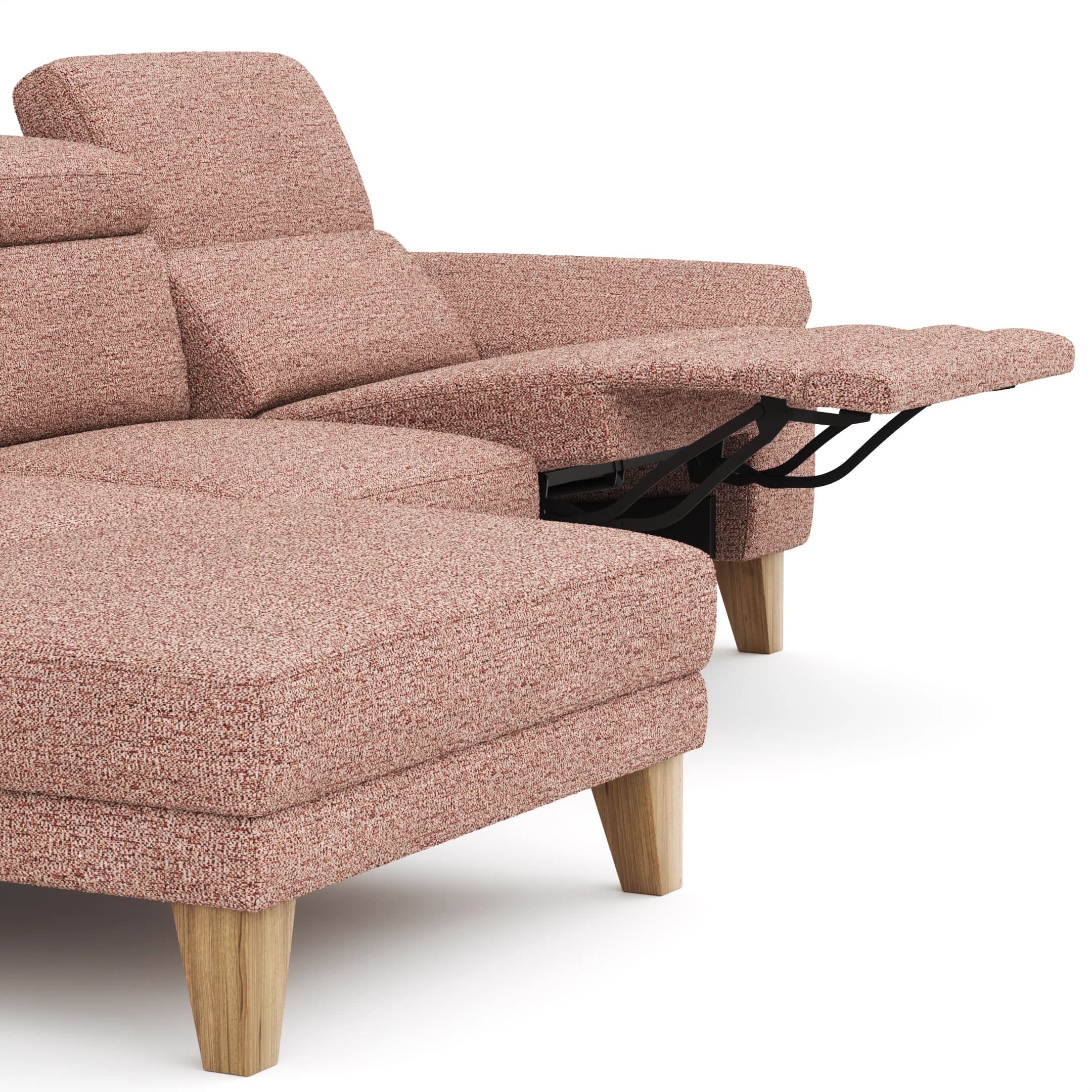 Ecksofa Hudson - Longchair links mit 2,5-Sitzer, inkl. Kopfteil/Armlehne verstellbar und Relaxfunktion (motorisch), Stoff, Kupfer