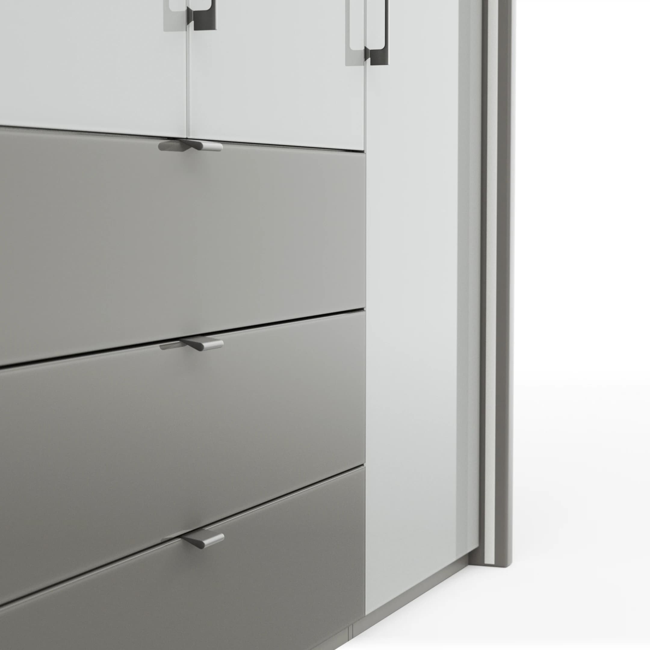 Drehtürenschrank Marbella - B. ca. 257cm, Korpus Melamin, Grau, Front Glas, Weiß
