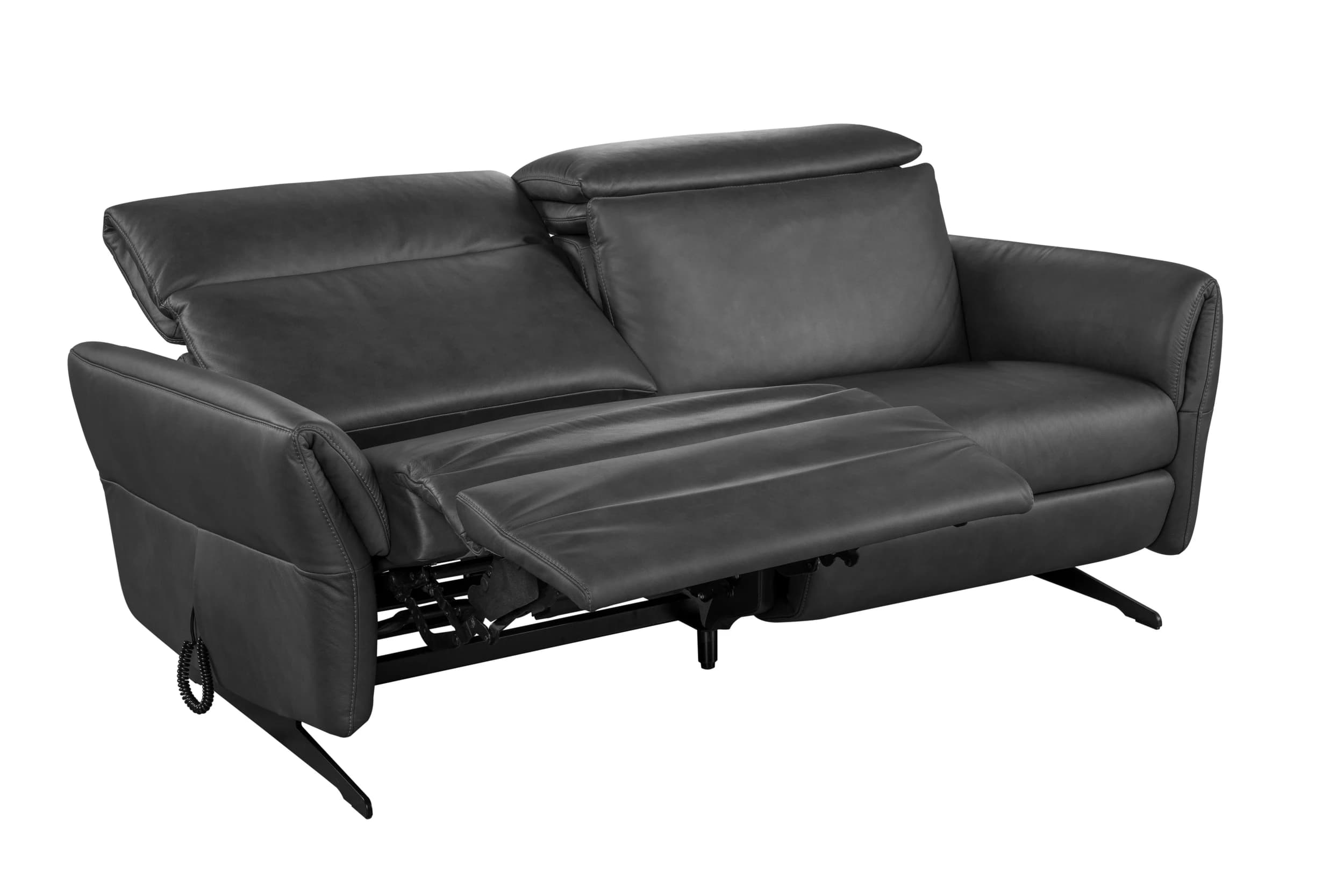 Sofa - 2-Sitzer, Relaxfunktion/Kopfteil verstellbar motorisch, Leder, Anthrazit