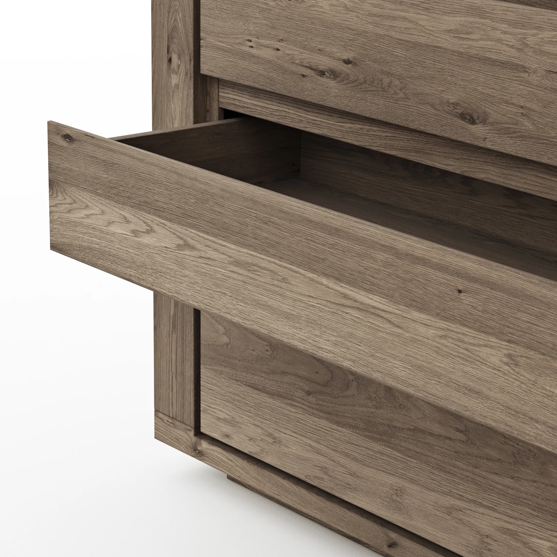 Kommode Bakersfield - obere Schublade geschroppt, Asteiche massiv, barrique