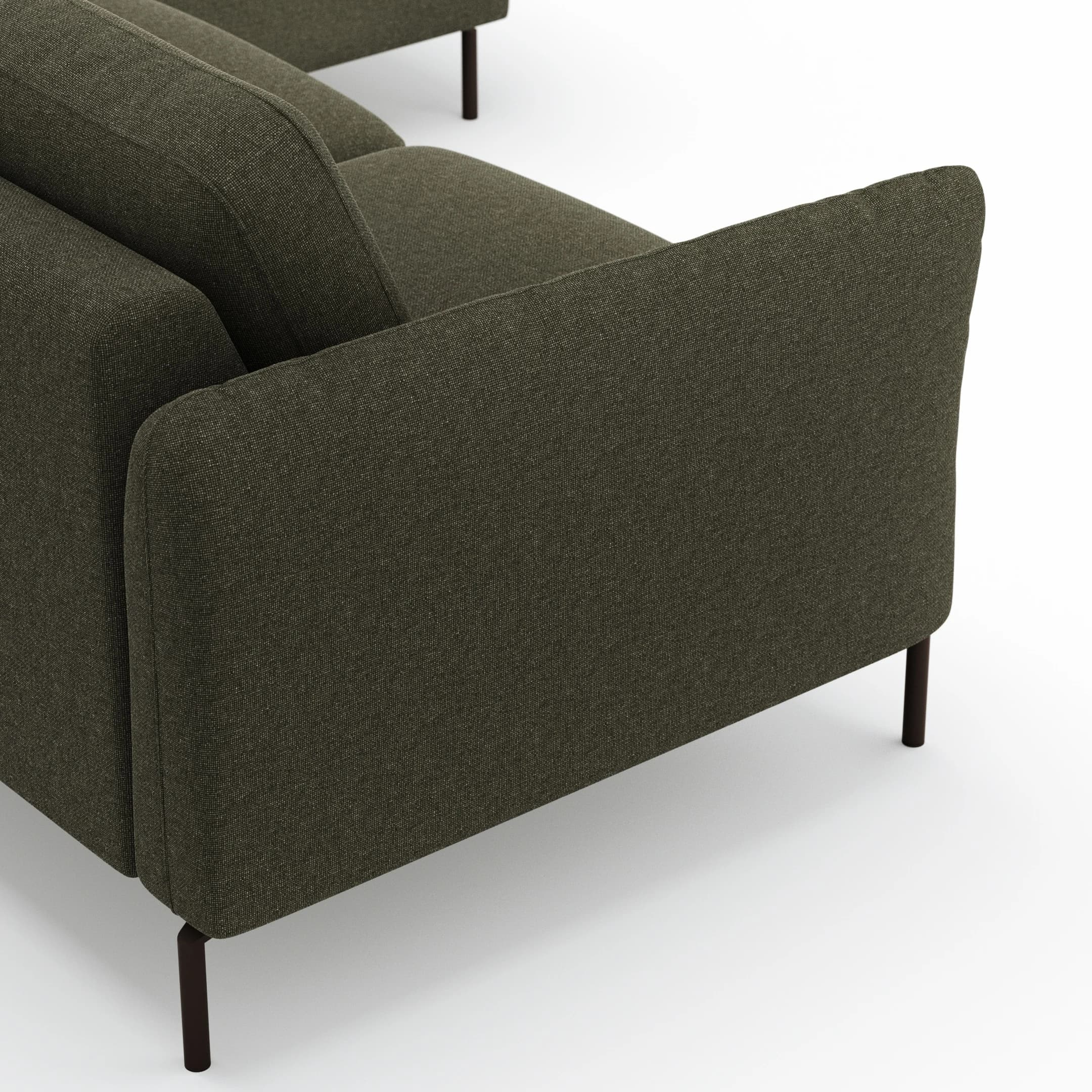 Ecksofa Leona - 3-Sitzer mit Longchair rechts, Stoff, Braungrün