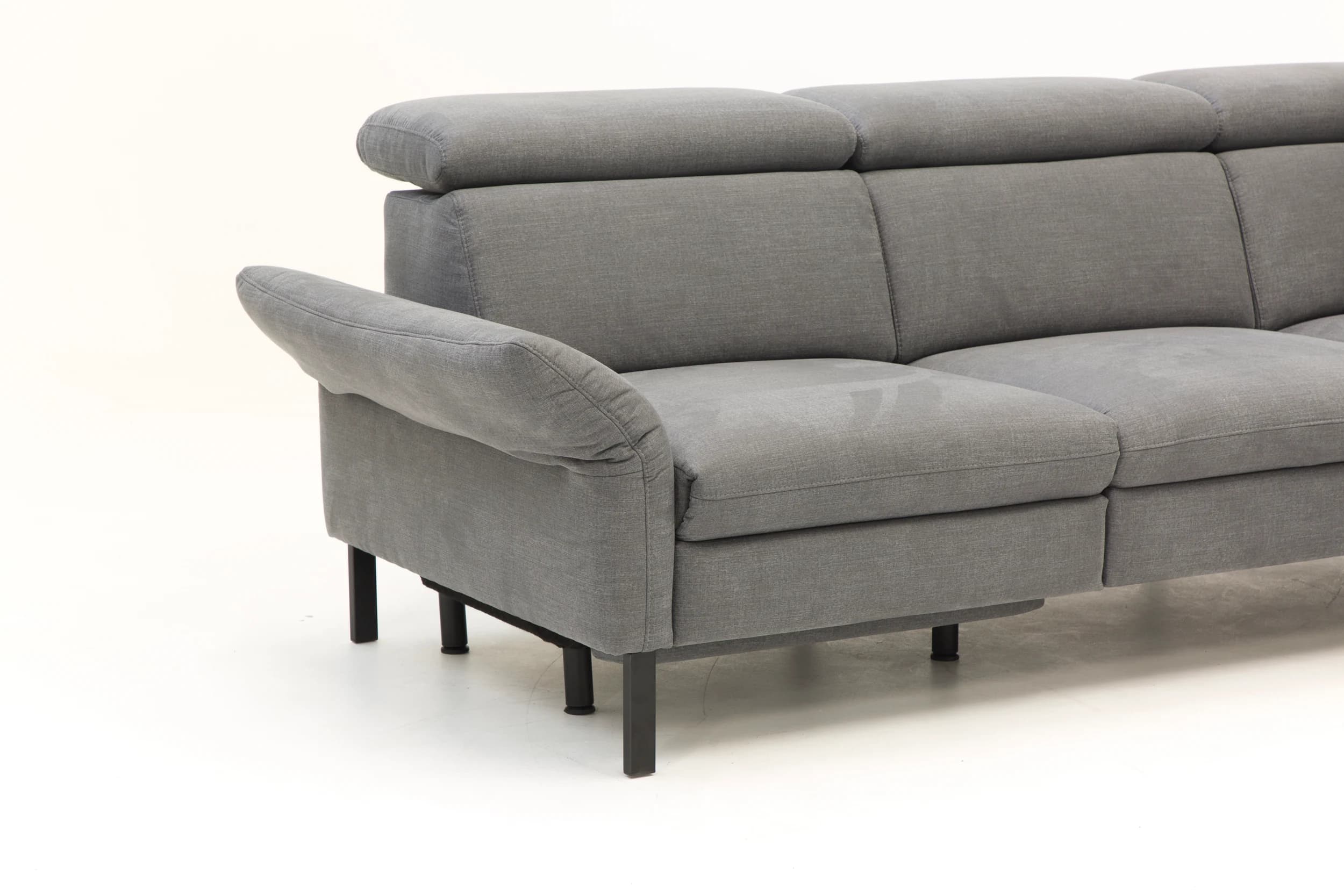 Ecksofa - 2,5-Sitzer mit Ecke rechts, Relaxfunktion (motorisch), Kopfstütze verstellbar (manuell), Armlehne verstellbar (manuell), Webstoff, Dunkelgrau