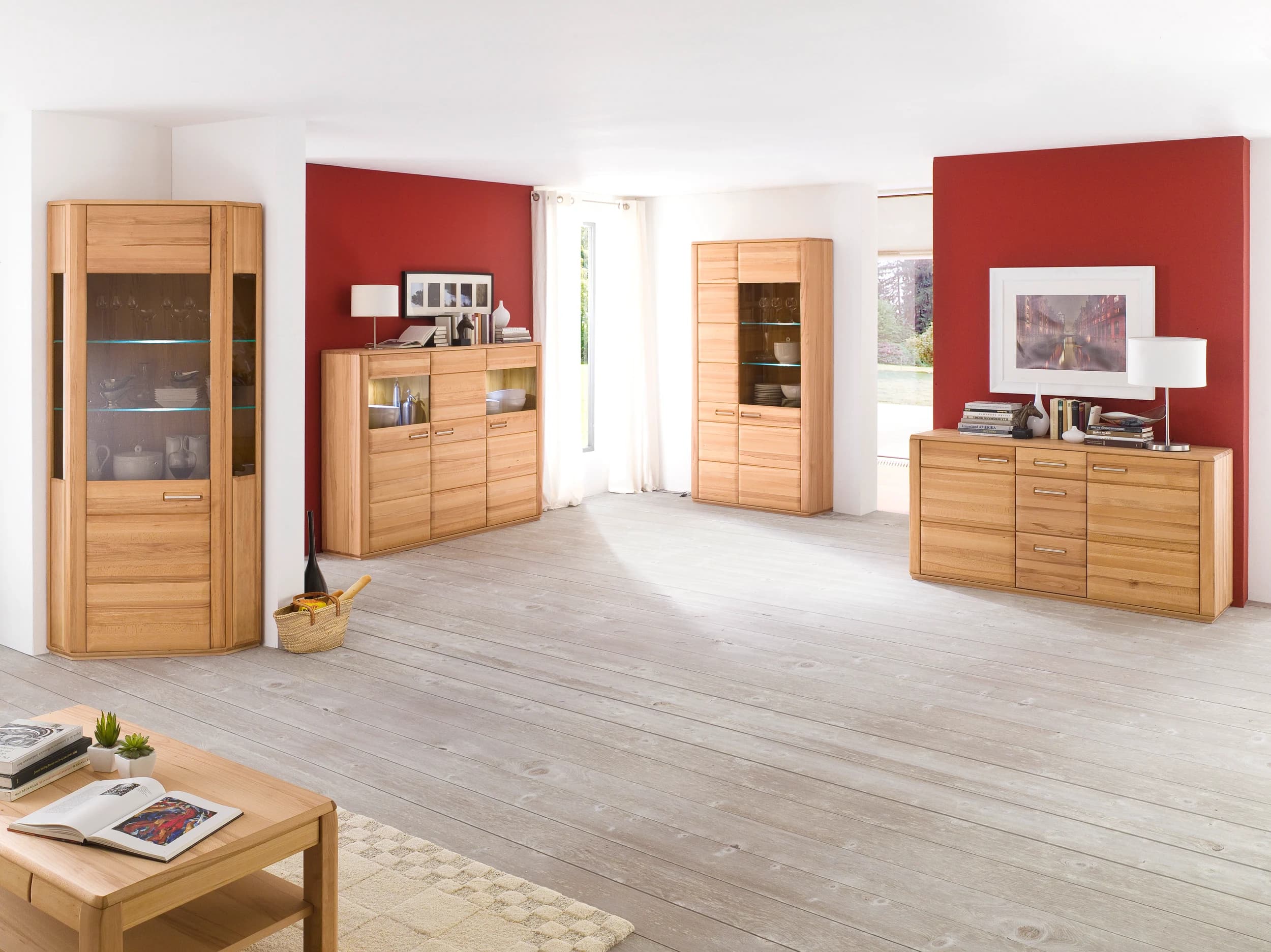Highboard - mit Beleuchtung, Kernbuche teilmassiv