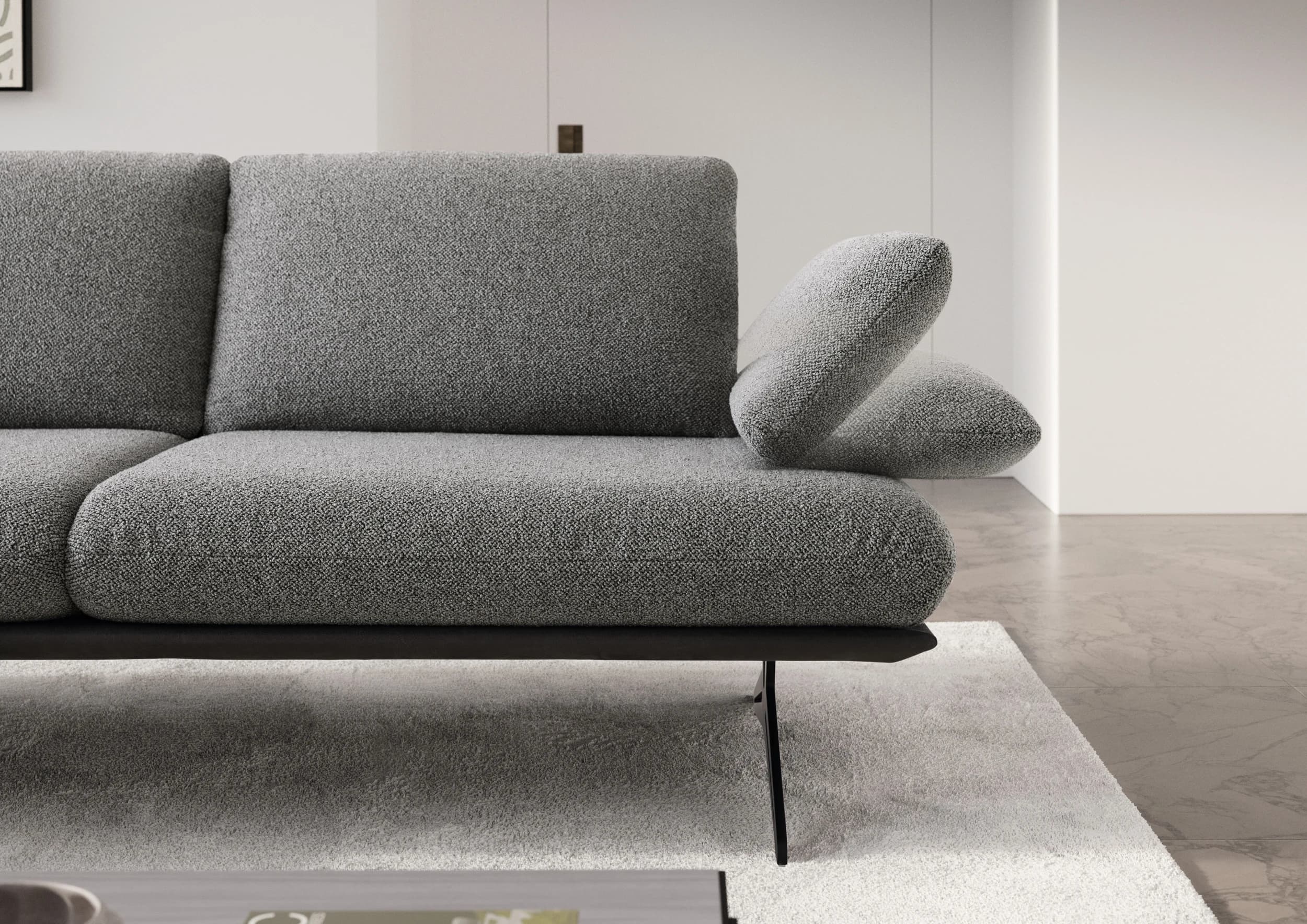 Ecksofa - Longchair links mit 2,5-Sitzer, Rückenlehne/Armlehne verstellbar, Stoff, Grau