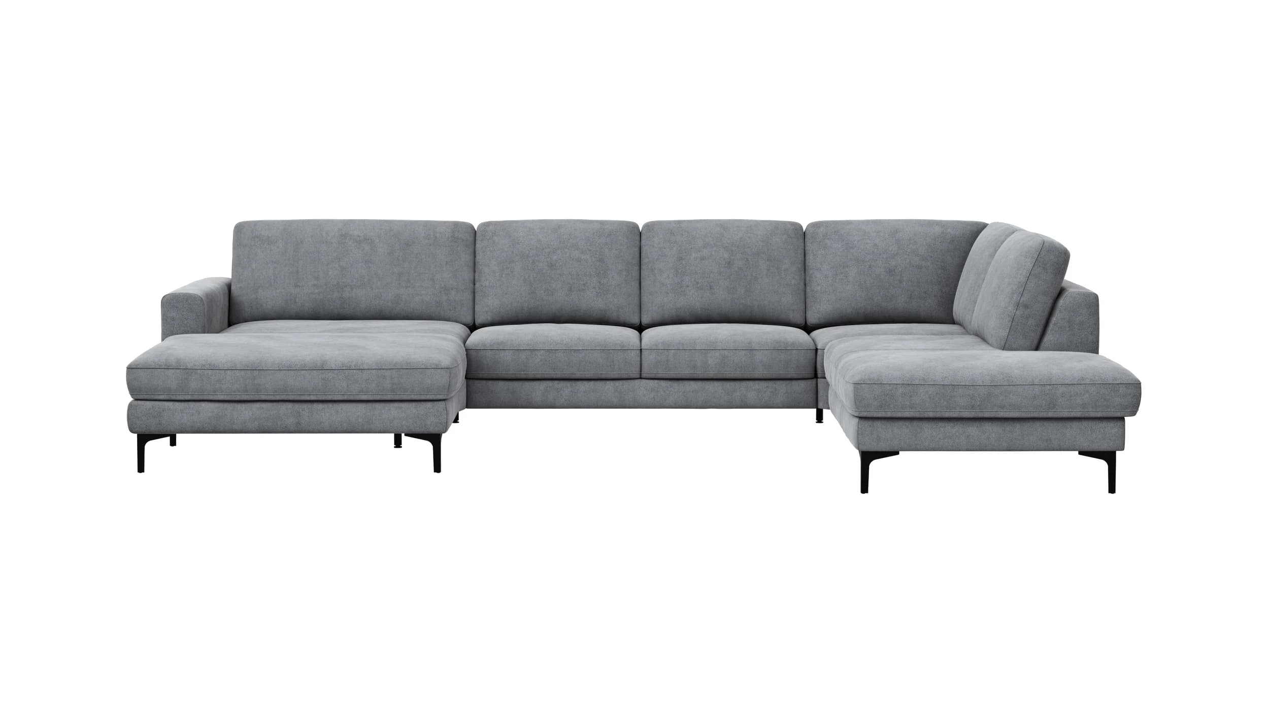 Wohnlandschaft Oviedo - Longchair links mit 2-Sitzer und Ecke rechts, Stoff, Grau