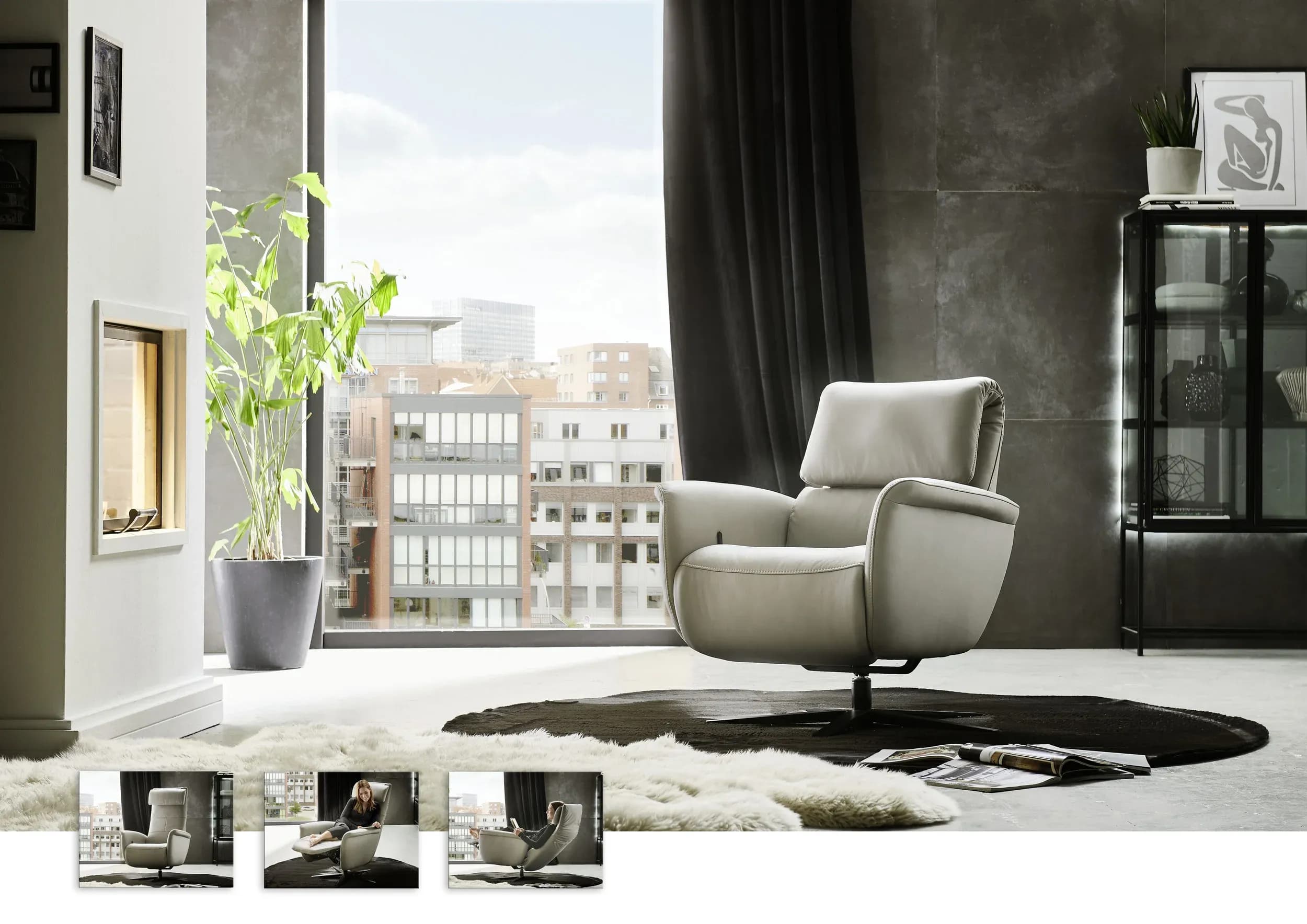 TV-Sessel - Relaxfunktion, Leder, Alufarben