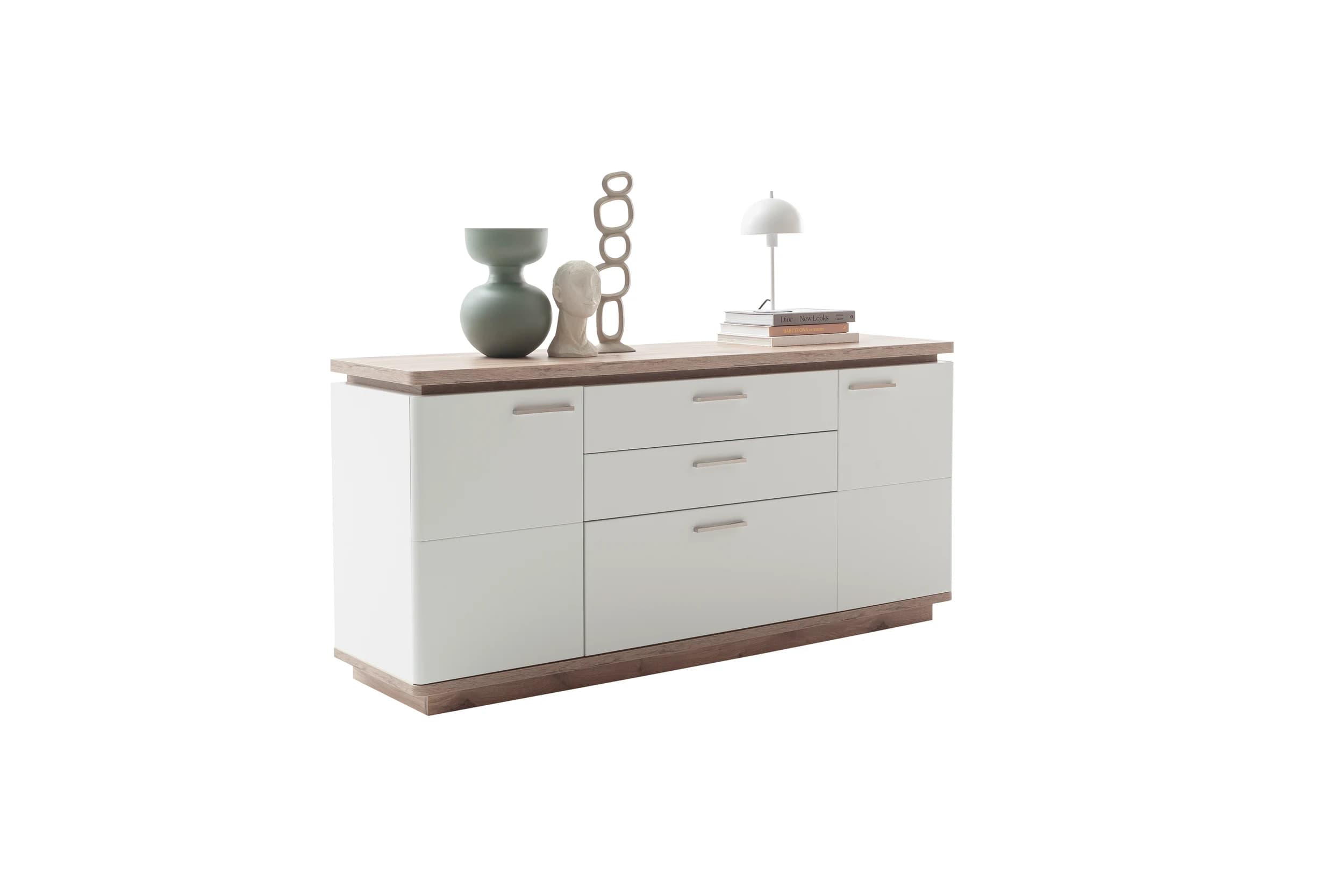 Sideboard - Weiß, Absetzung Eiche