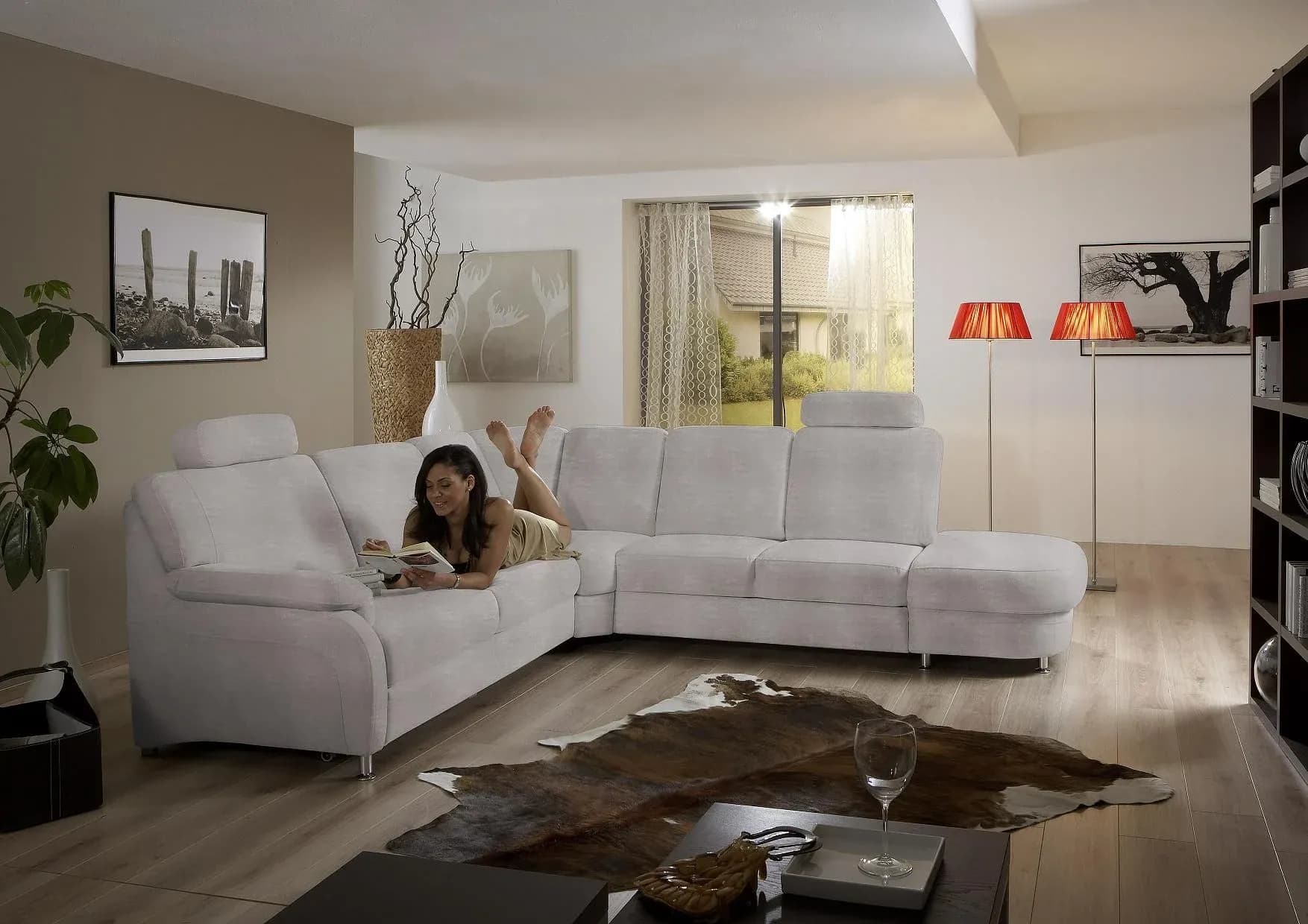 Sofa - 2,5 Sitzer mit Ecke rechts, Stoff, Weiß