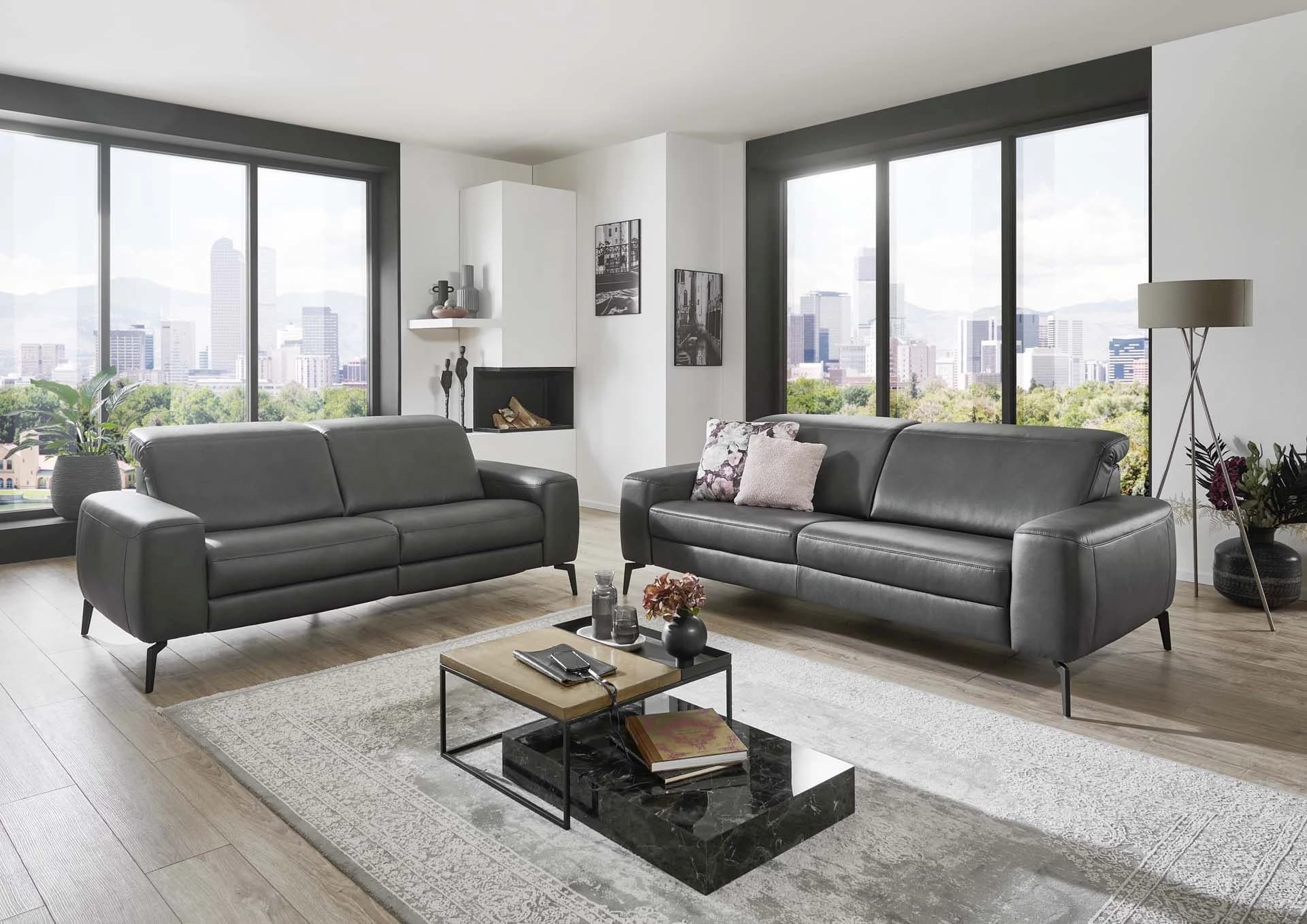 Sofa - 3-Sitzer, Kopfteil verstellbar, Stoff, Graphit