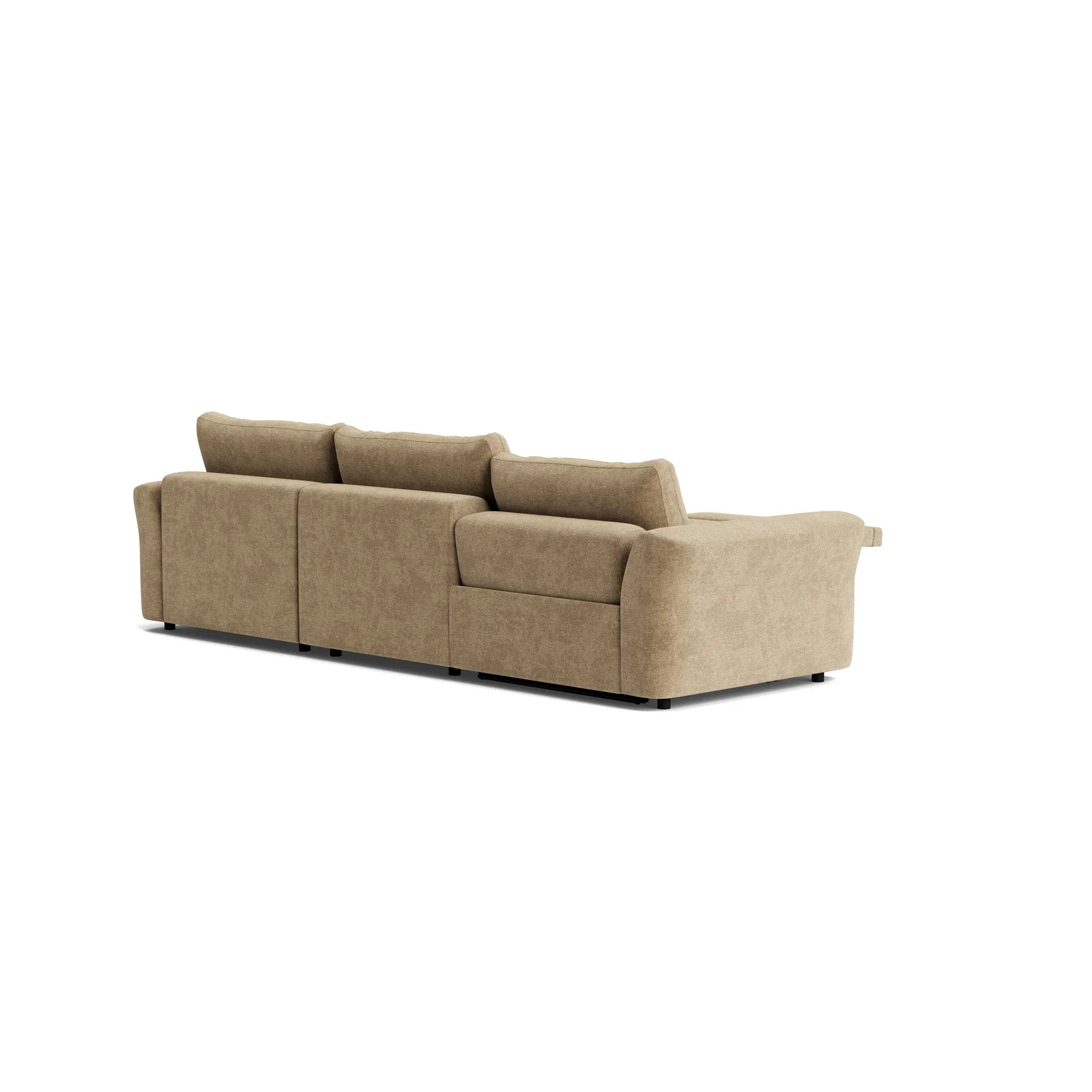 Ecksofa Almeria - 2-Sitzer mit Longchair rechts inkl. 1 Relaxfunktion motorisch, Stoff, Hellbraun
