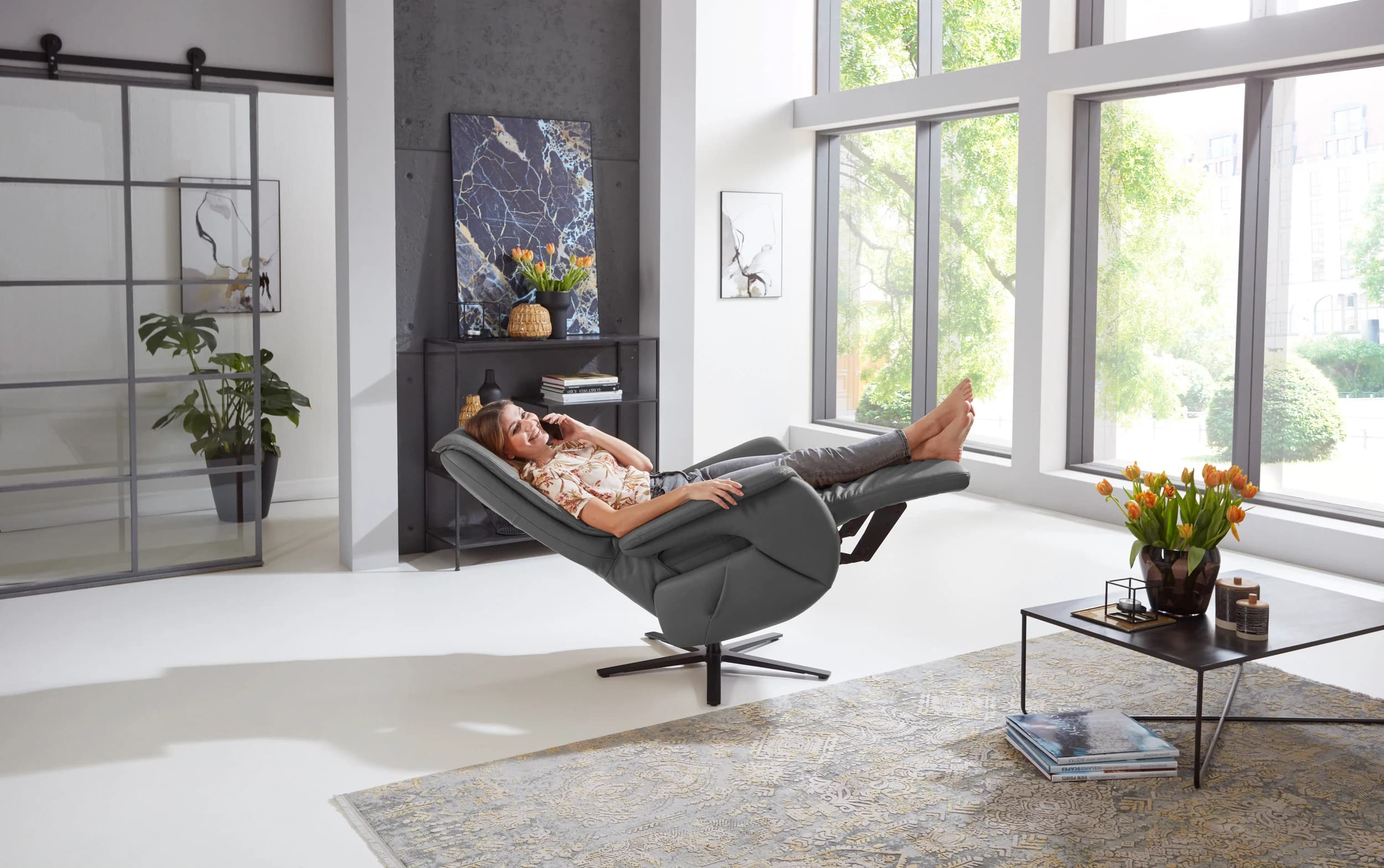 Fernsehsessel EM Pirna HV - Relaxfunktion, Leder, Anthrazit