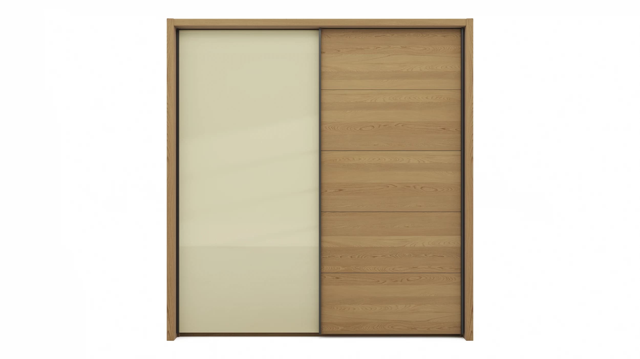 Schwebetürenschrank Lenoso - B. ca. 210 cm, Eiche massiv, Glas Champagner