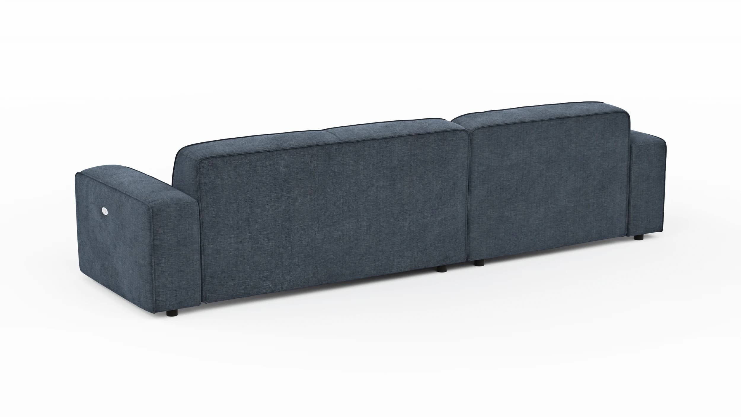 Ecksofa Denver - Longchair links mit 2,5-Sitzer, inkl. Sitzvorzug (motorisch), Stoff, Blau