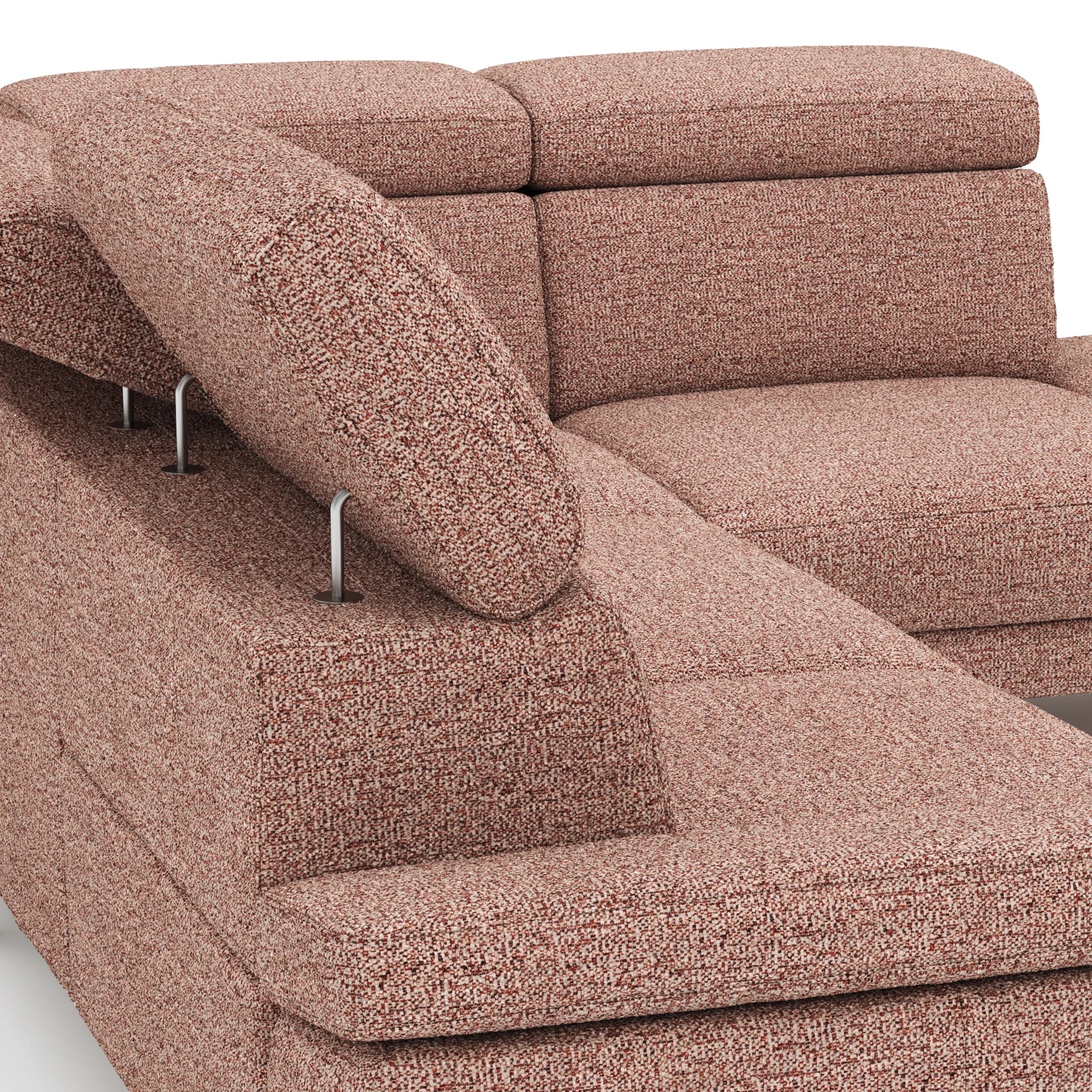 Ecksofa Hudson - 2,5-Sitzer mit Ecke rechts, inkl. Kopfteil verstellbar, Stoff, Kupfer