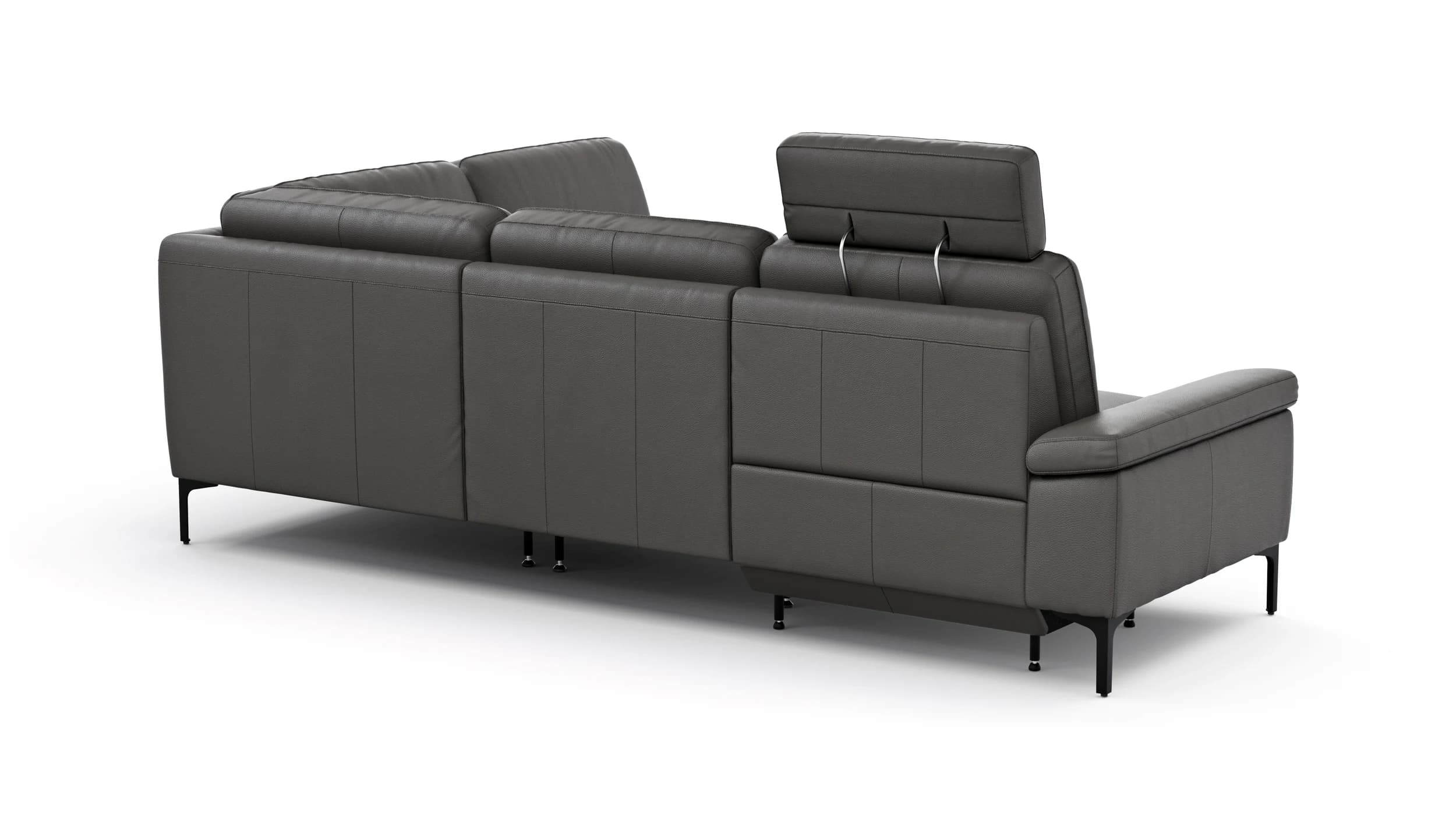 Ecksofa Matero - 2-Sitzer mit Ecke rechts inkl. Relaxfunktion motorisch und Sitzvorzug, Leder, Anthrazit