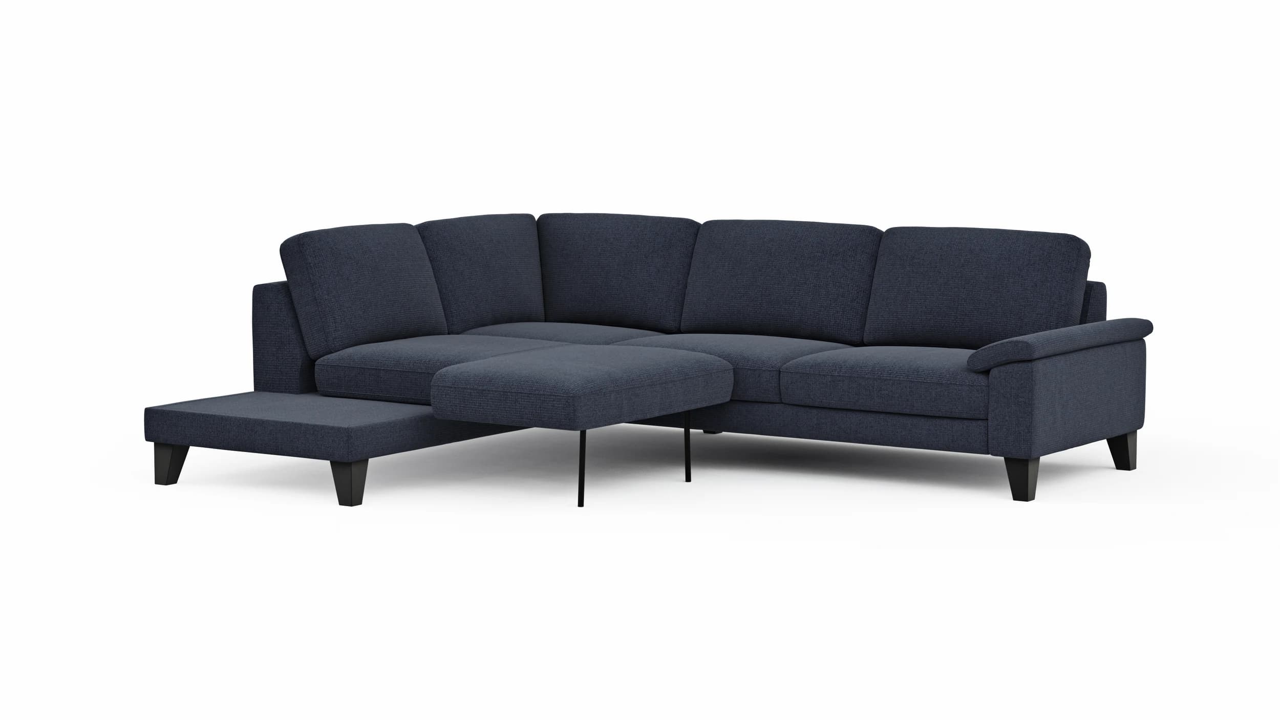 Ecksofa Oviedo - Ecke links mit 2,5-Sitzer inkl. Drehsitz, Stoff, Dunkelblau
