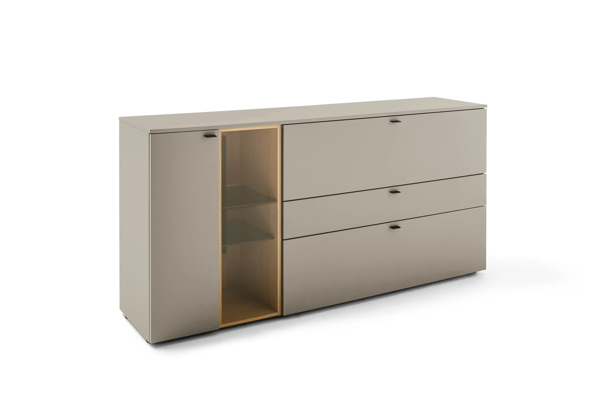 Sideboard - Lack Creme, Akzent Wildeiche Furnier