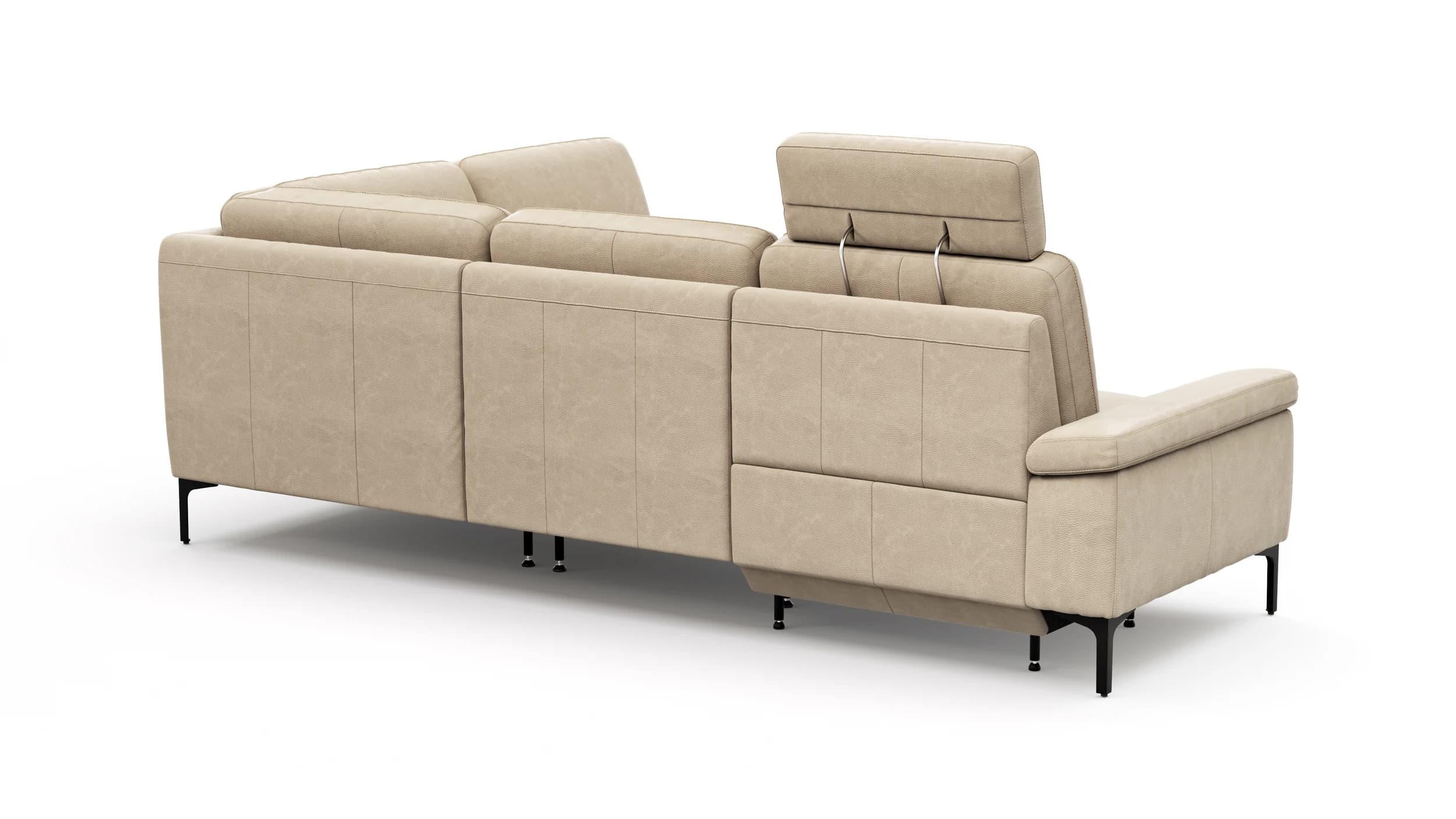 Ecksofa Matero - 2-Sitzer mit Ecke rechts inkl. Relaxfunktion motorisch und Sitzvorzug, Leder, Taupe