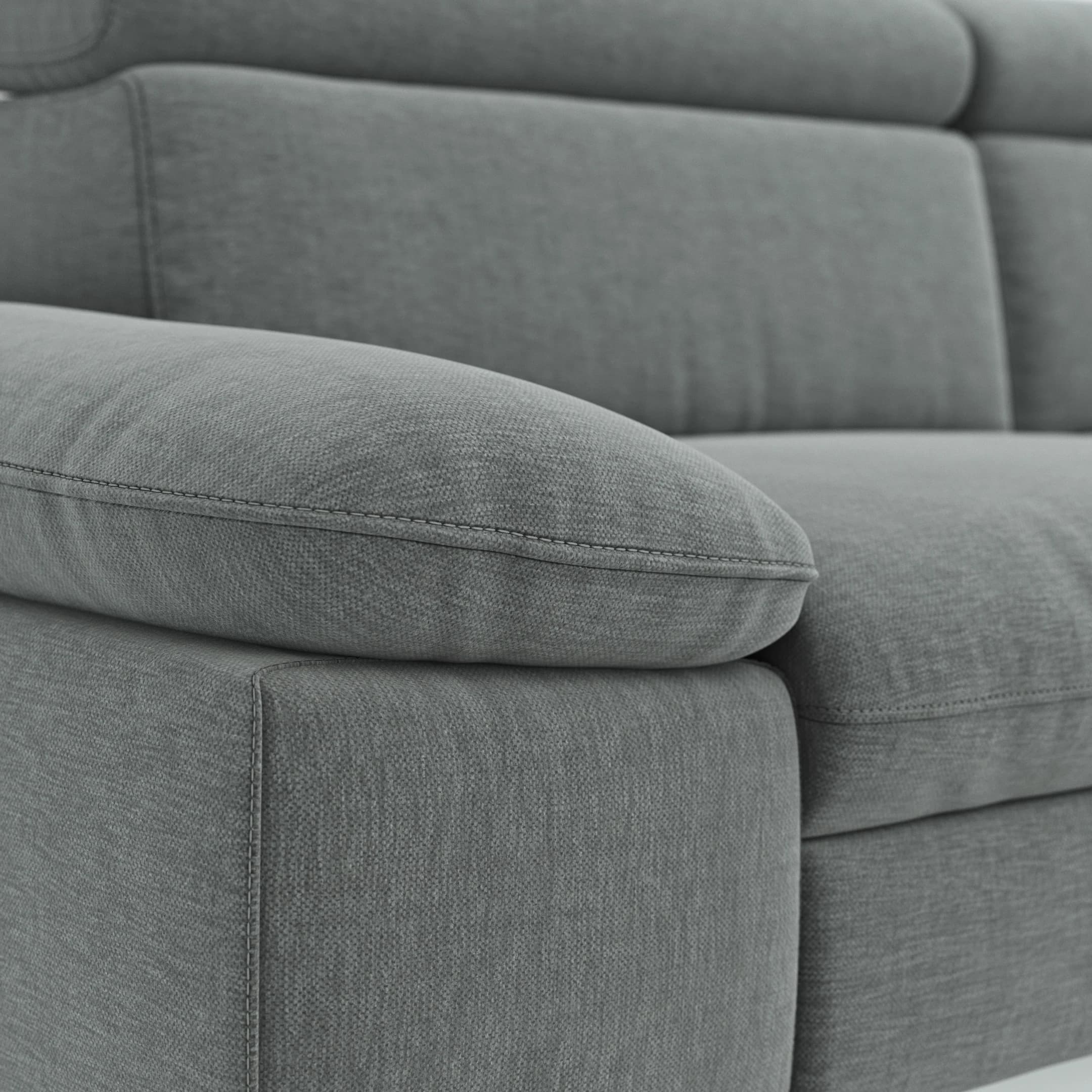 Ecksofa Felipa - 2,5-Sitzer mit Longchair rechts inkl. Armlehne verstellbar und Rückenlehne/Sitztiefe verstellbar (motorisch), Stoff, Grau