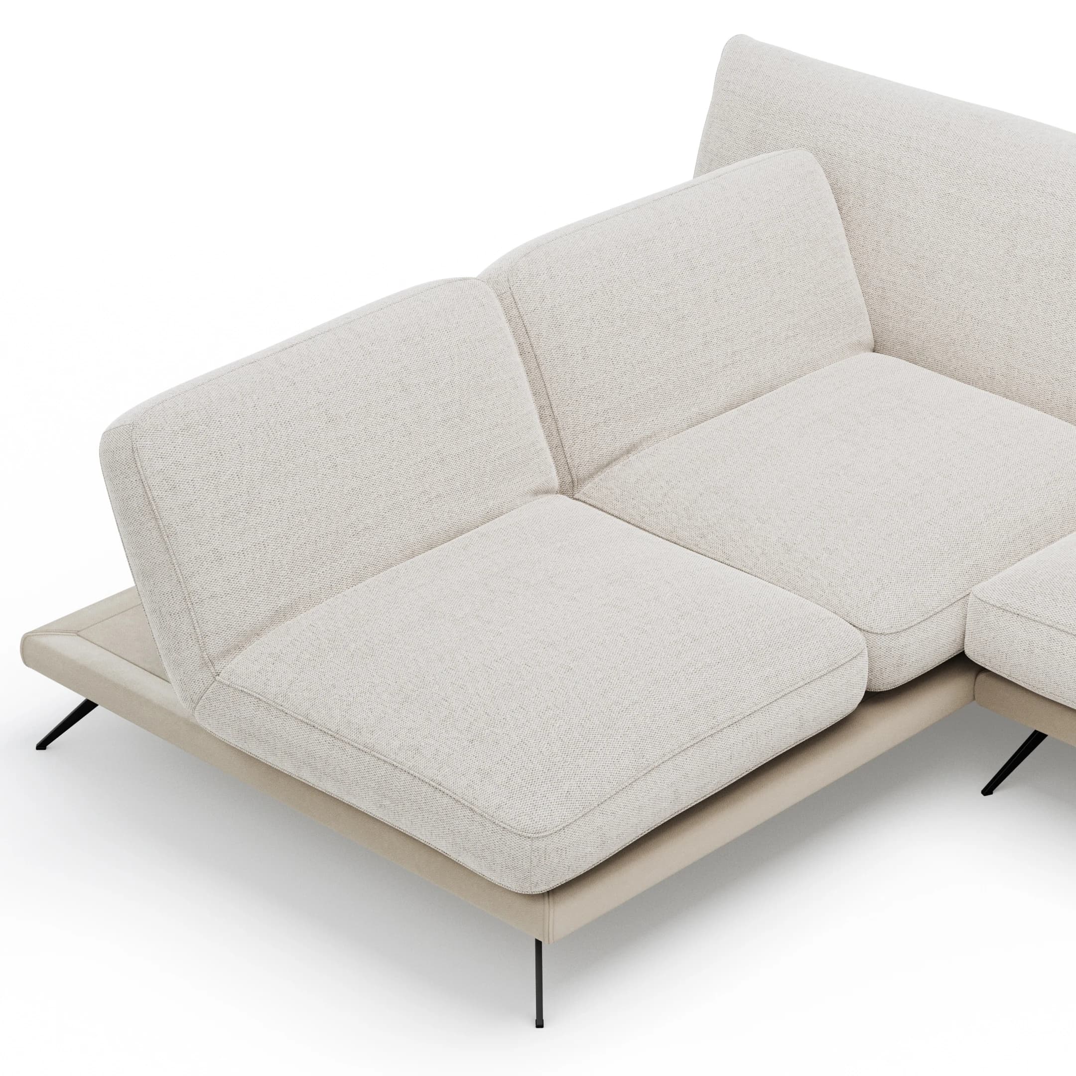 Ecksofa Valdemoro - Longchair mit 2,5-Sitzer rechts inkl. Rückenlehne verstellbar, Stoff, Creme