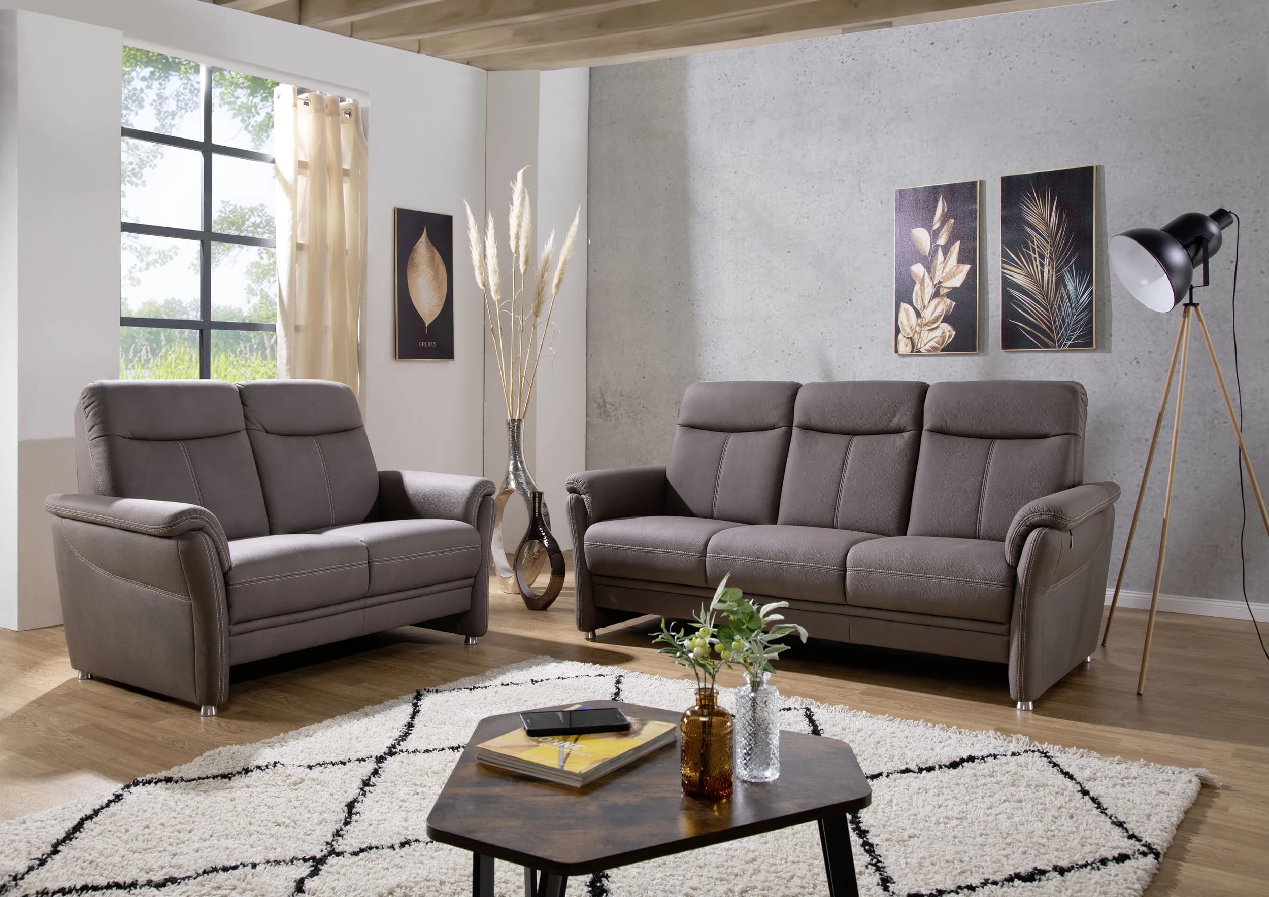 Sofa - 2-Sitzer, Stoff, Braun