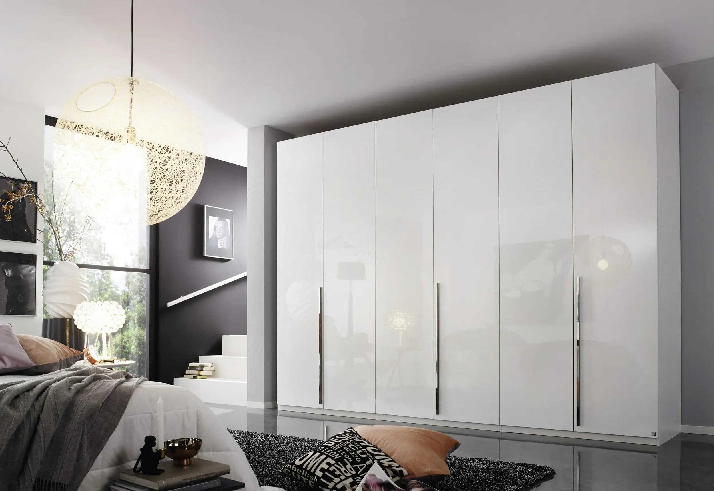 Drehtürenschrank - B. ca. 301 cm, Hochglanz Weiß
