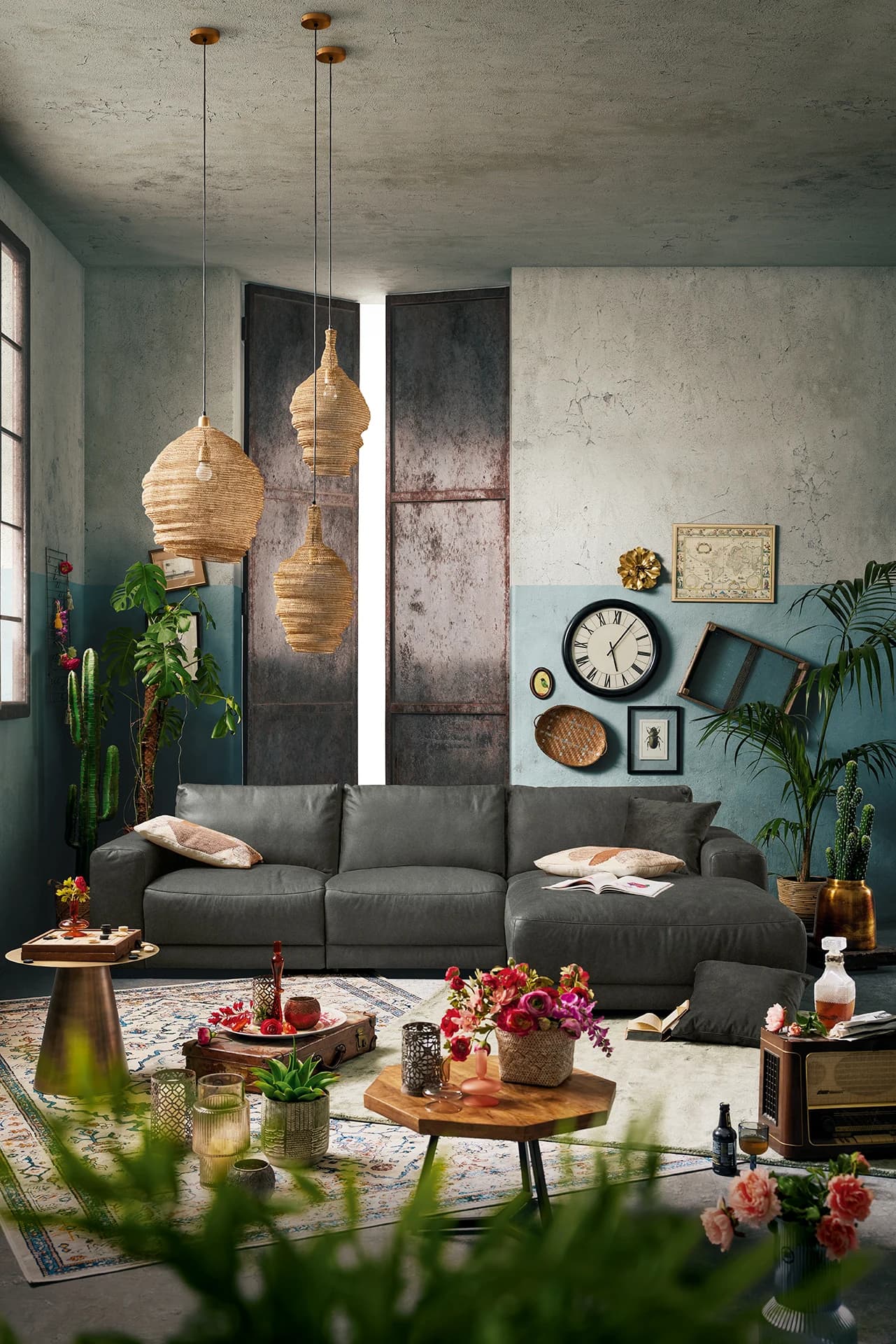 Ecksofa Balok - 2,5-Sitzer mit Longchair groß rechts, Stoff, Anthrazit