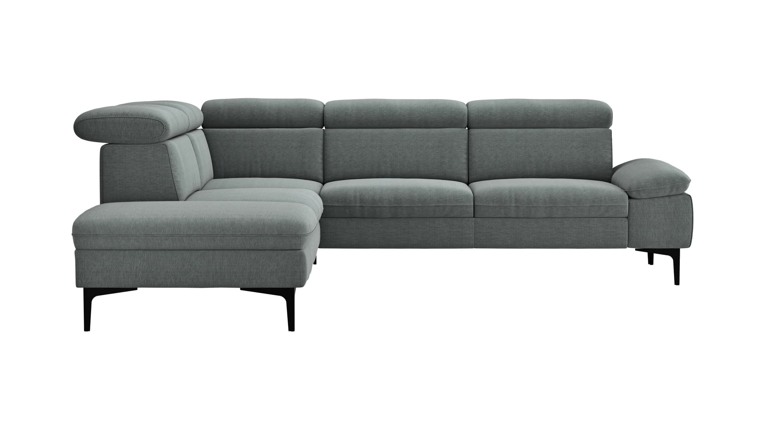 Ecksofa Felipa - Ecke links mit 2,5-Sitzer inkl. Kopfteil verstellbar, Stoff, Grau