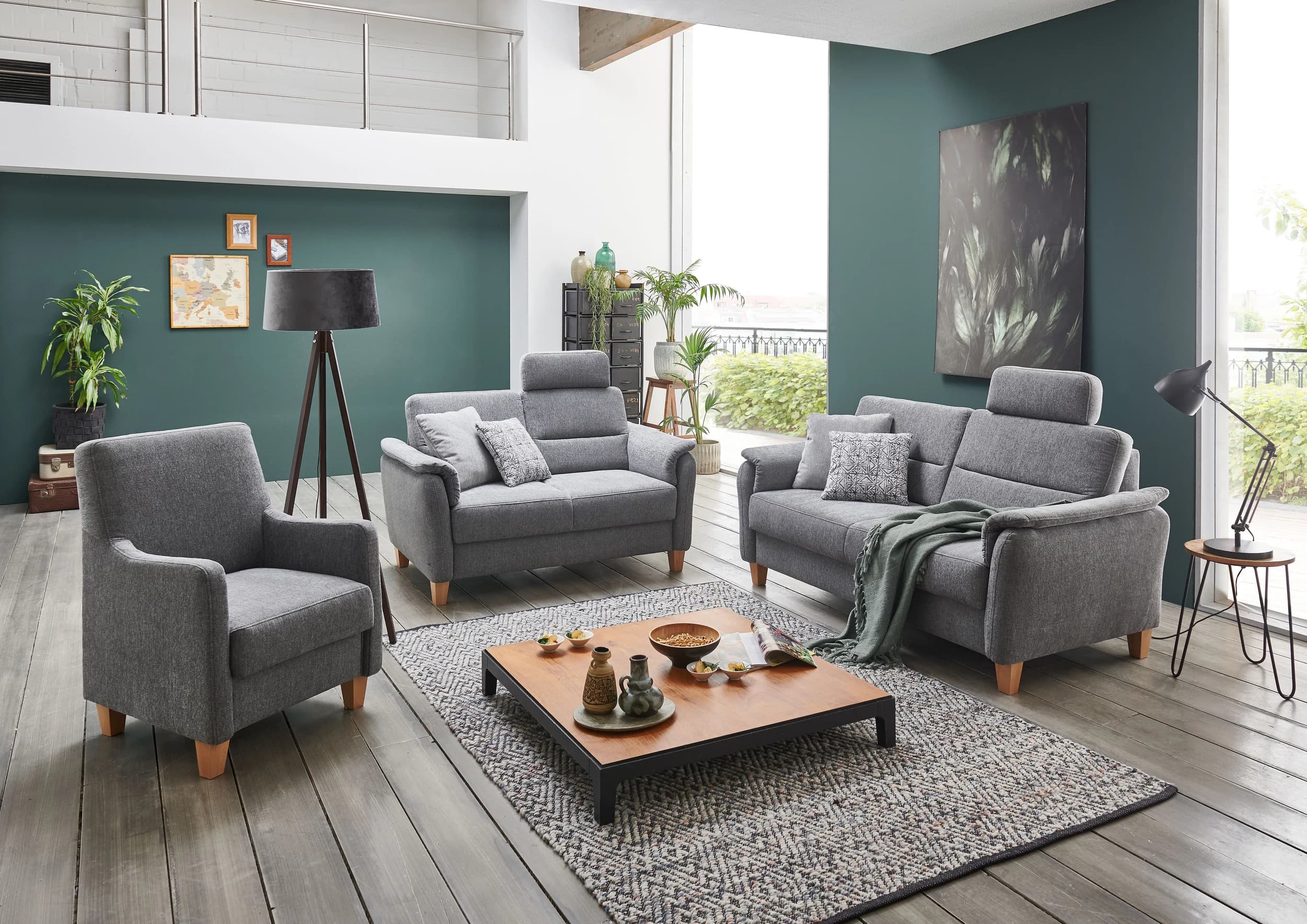 Sofa - 2-Sitzer, Stoff, Grau