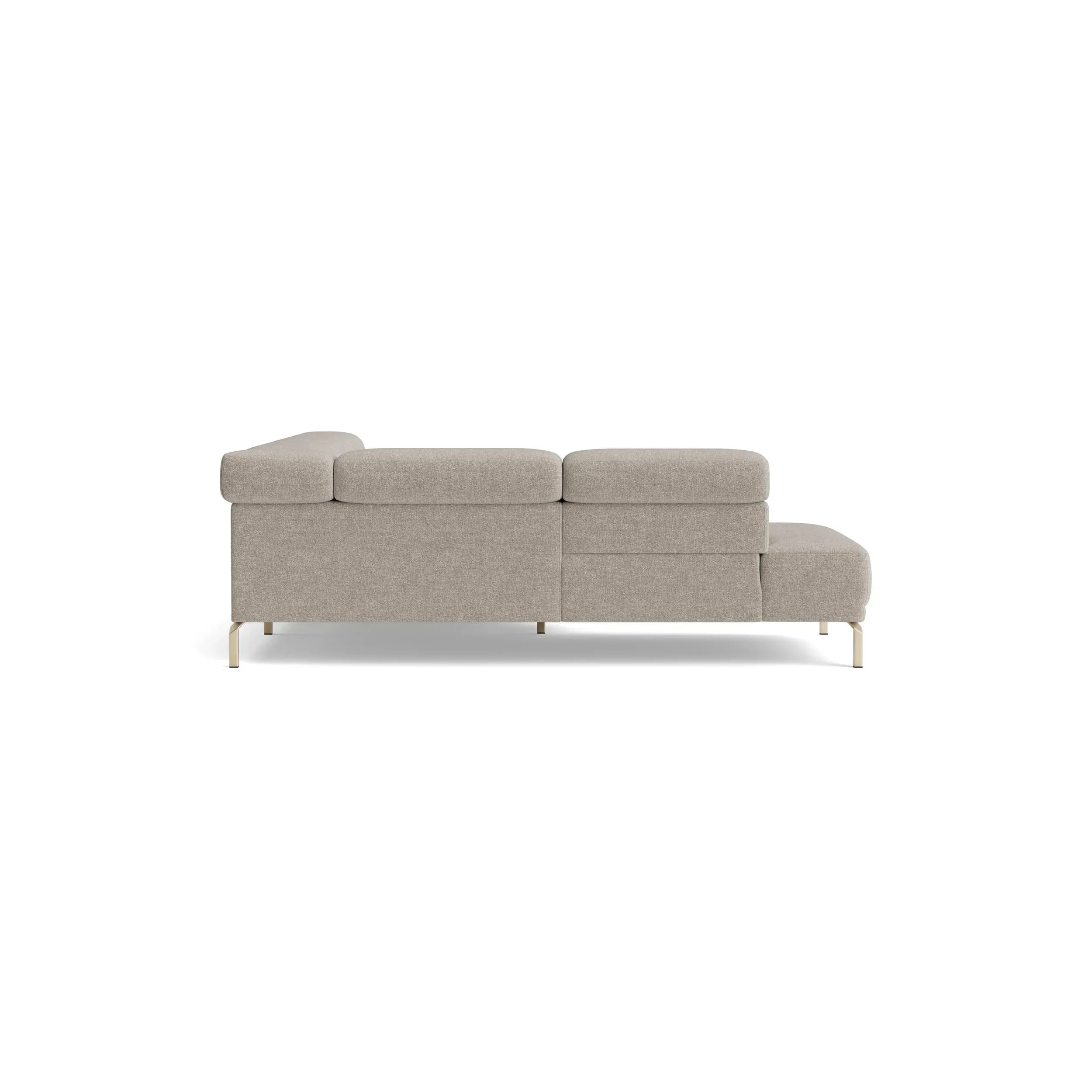 Ecksofa Bolonia - Ecke und Abschlussteil mit 2-Sitzer rechts inkl. Armlehne klappbar, Kopfteile und Rückenlehnen verstellbar, Stoff, Graubeige
