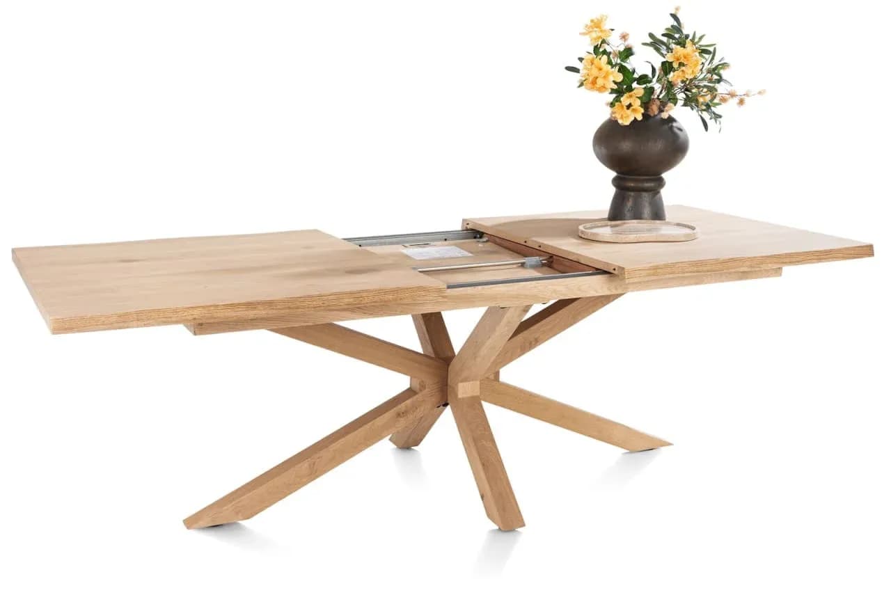 Nyborg, Ausziehtisch 190 (+ 50) x 100 cm - Tischplatte mit natürliche Baumkante - Mittelfuß Holz