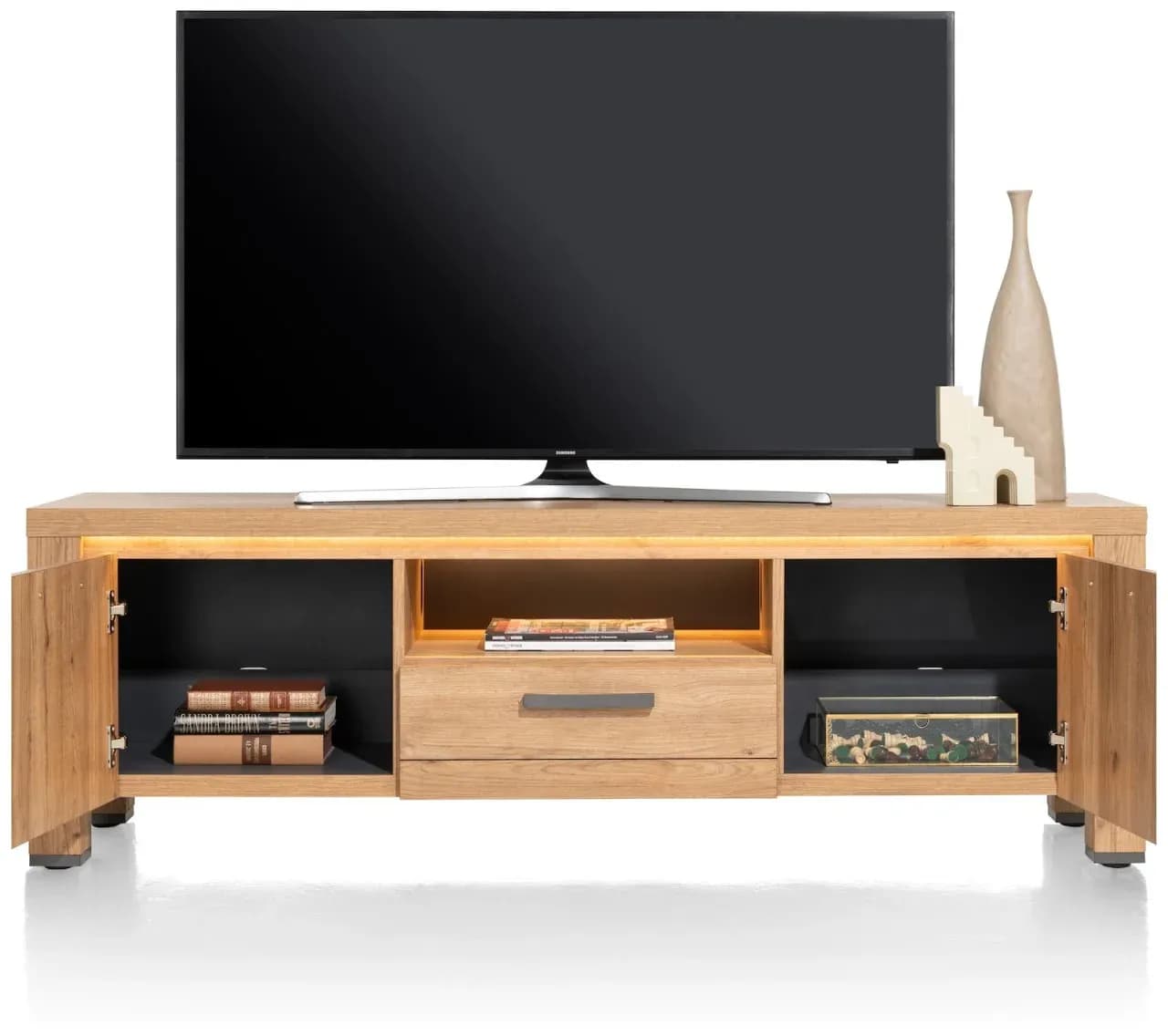 Delmonte, Lowboard 170 cm - 2-Türen + 1-Lade + 1-Nische (dimmbare LED-Beleuchtung)