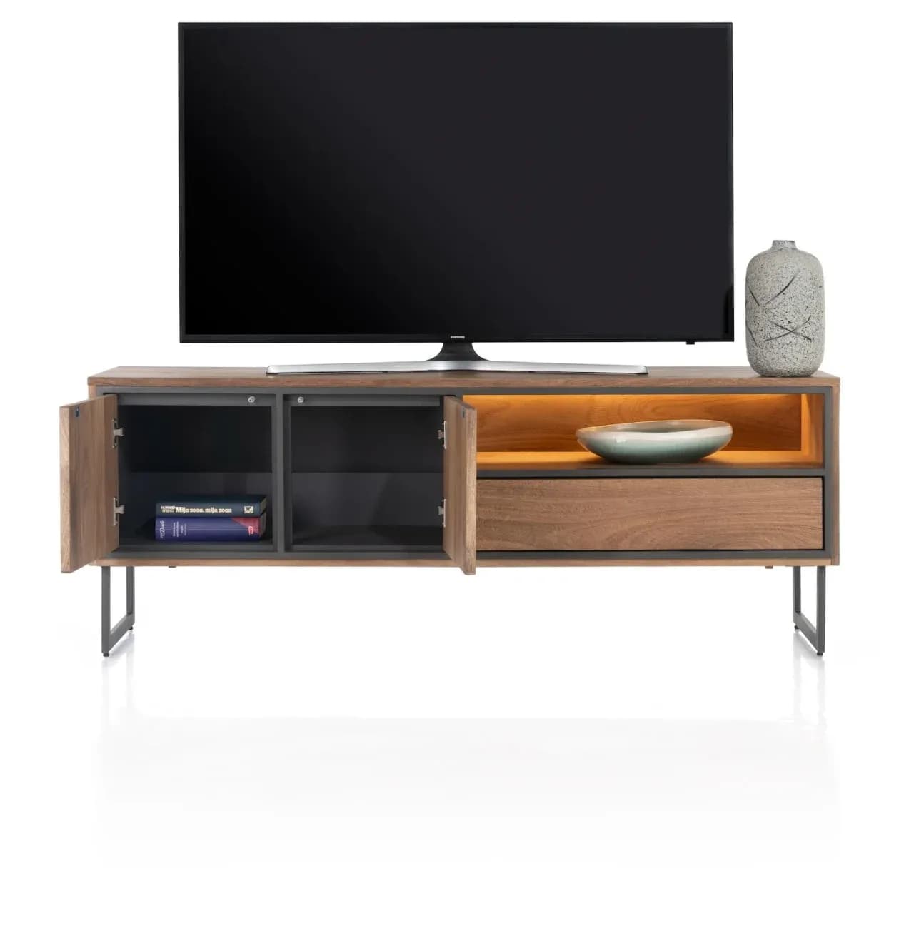 Trapani, Lowboard 160 cm - 2-Türen + 1-Lade + 1-Nische (+ LED)