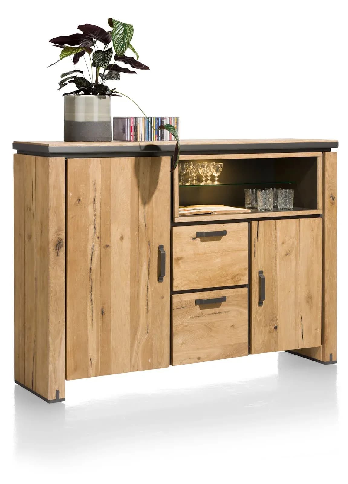 Farmland, Highboard 170 cm - 2-Türen + 2-Laden + 2-Nischen (+ LED)
