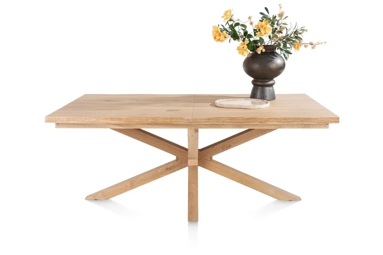 Nyborg, Ausziehtisch 190 (+ 50) x 100 cm - Tischplatte mit natürliche Baumkante - Mittelfuß Holz