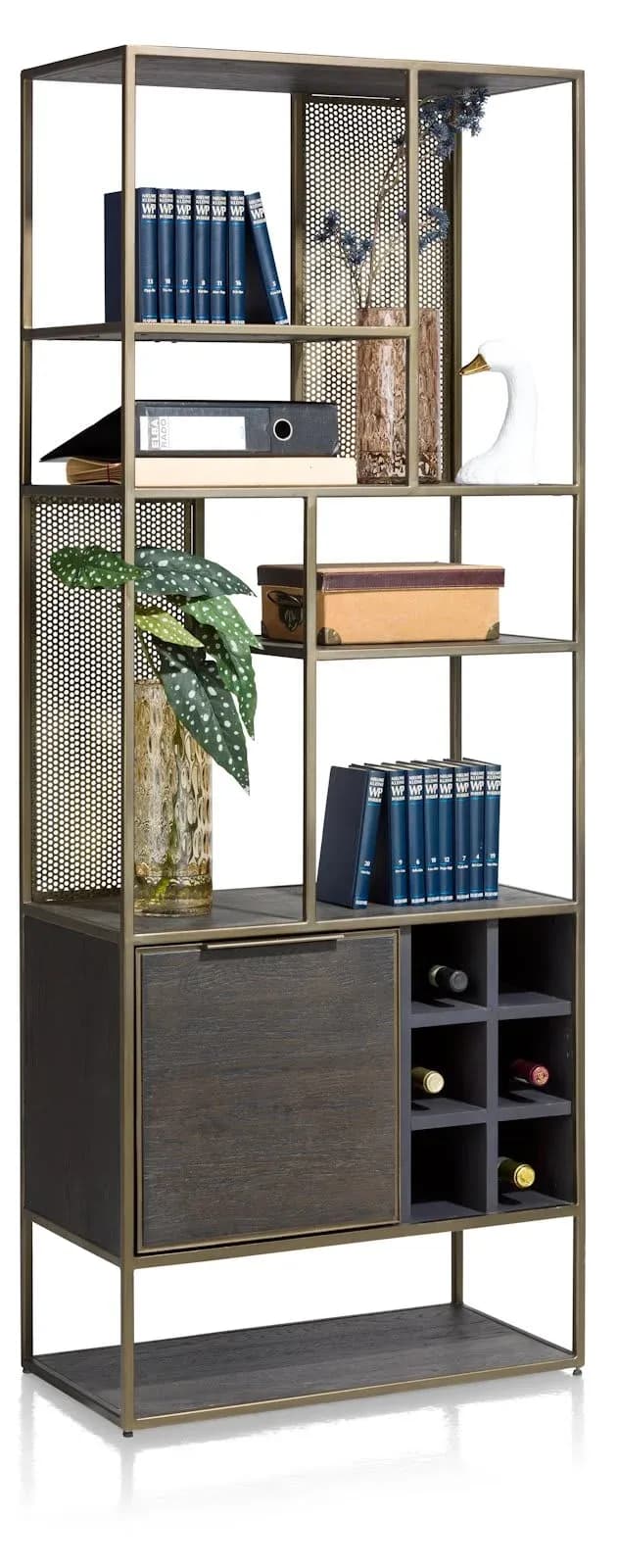City, Bücherregal 70 cm - 1-Tür + 6-Nischen + 6-Weinfächer