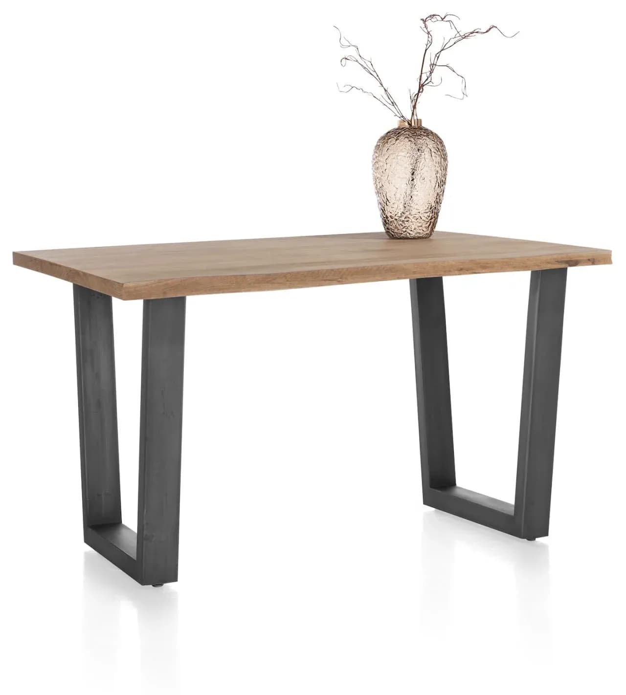 Nyborg, Tresentisch 150 x 100 cm - Tischplatte mit natürliche Baumkante - V-Fuß Metall (Höhe: 92 cm)