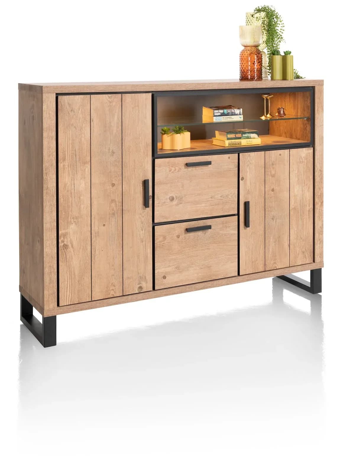 Pavarotti, Highboard 160 cm - 2-Türen + 2-Laden + 2-Nischen (+ LED)