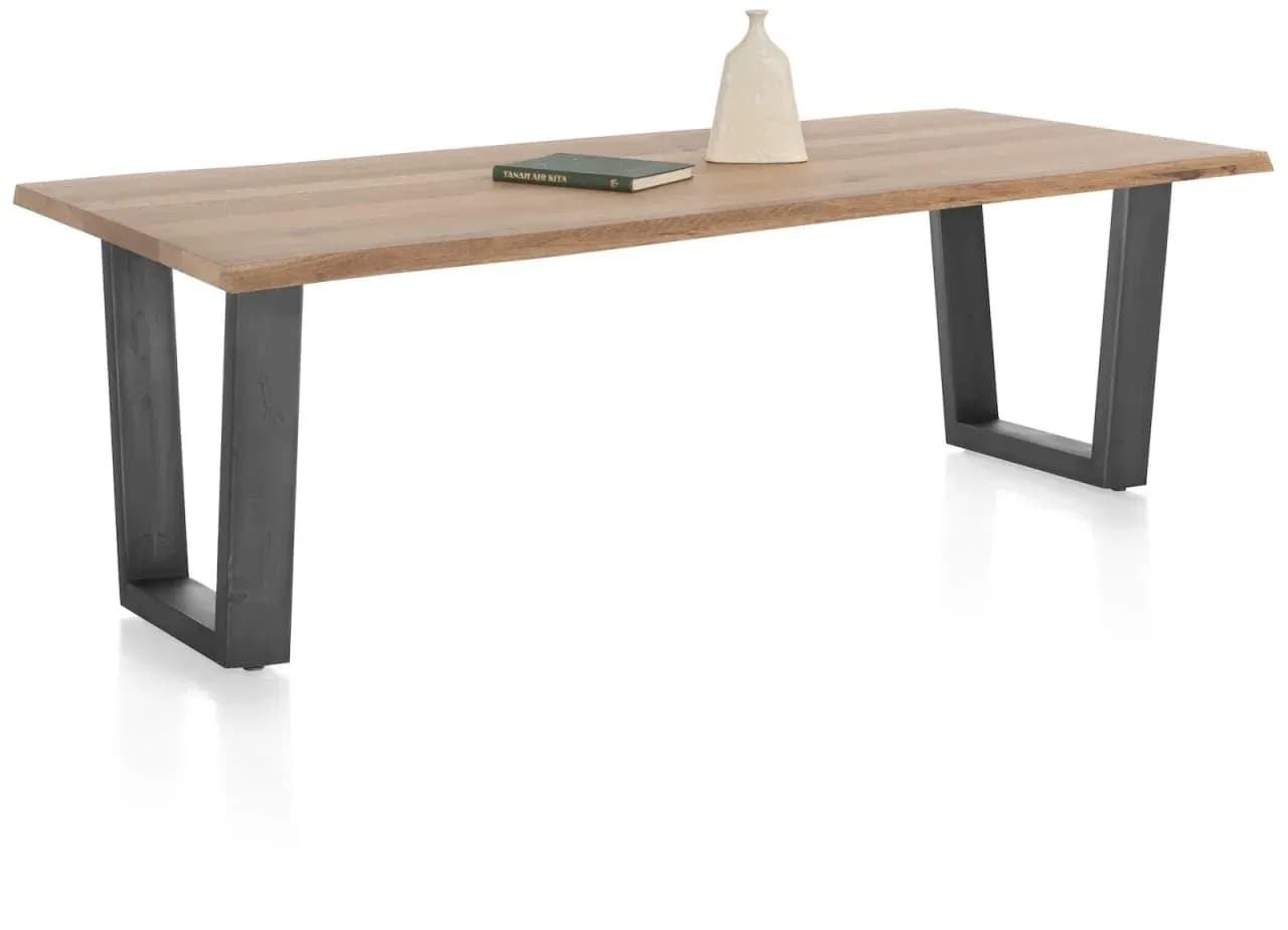Nyborg, Tisch 230 x 100 cm - Tischplatte mit natürliche Baumkante - V-Fuß Metall